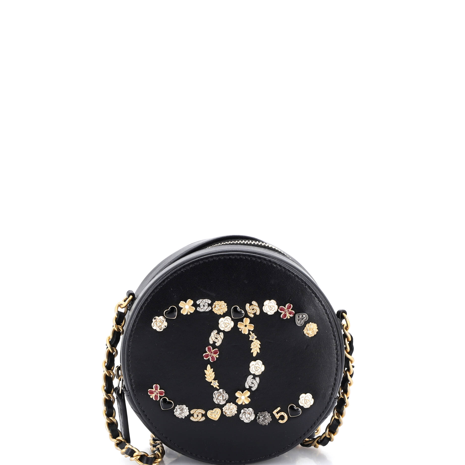Lucky Charms Round Clutch With Chain Embellished Lambskin