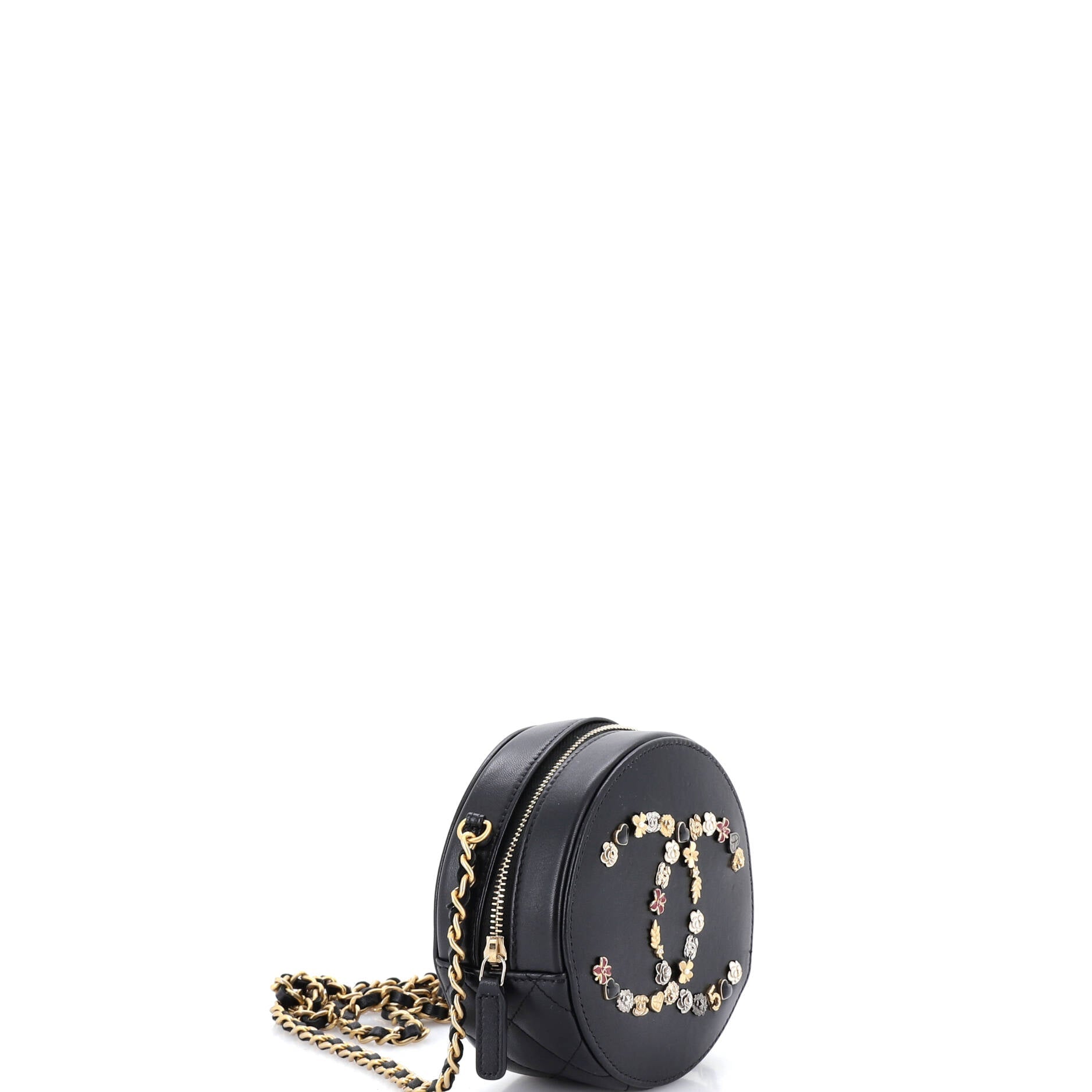 Lucky Charms Round Clutch With Chain Embellished Lambskin