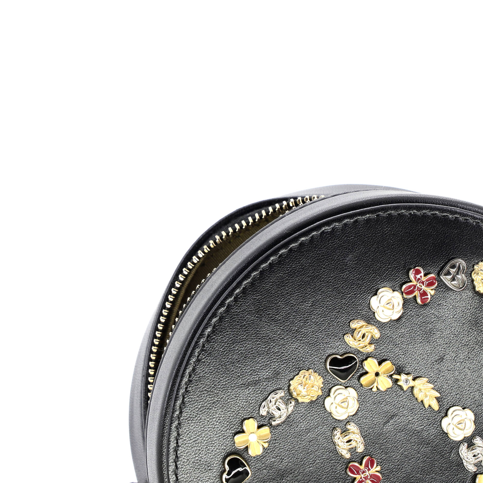 Lucky Charms Round Clutch With Chain Embellished Lambskin