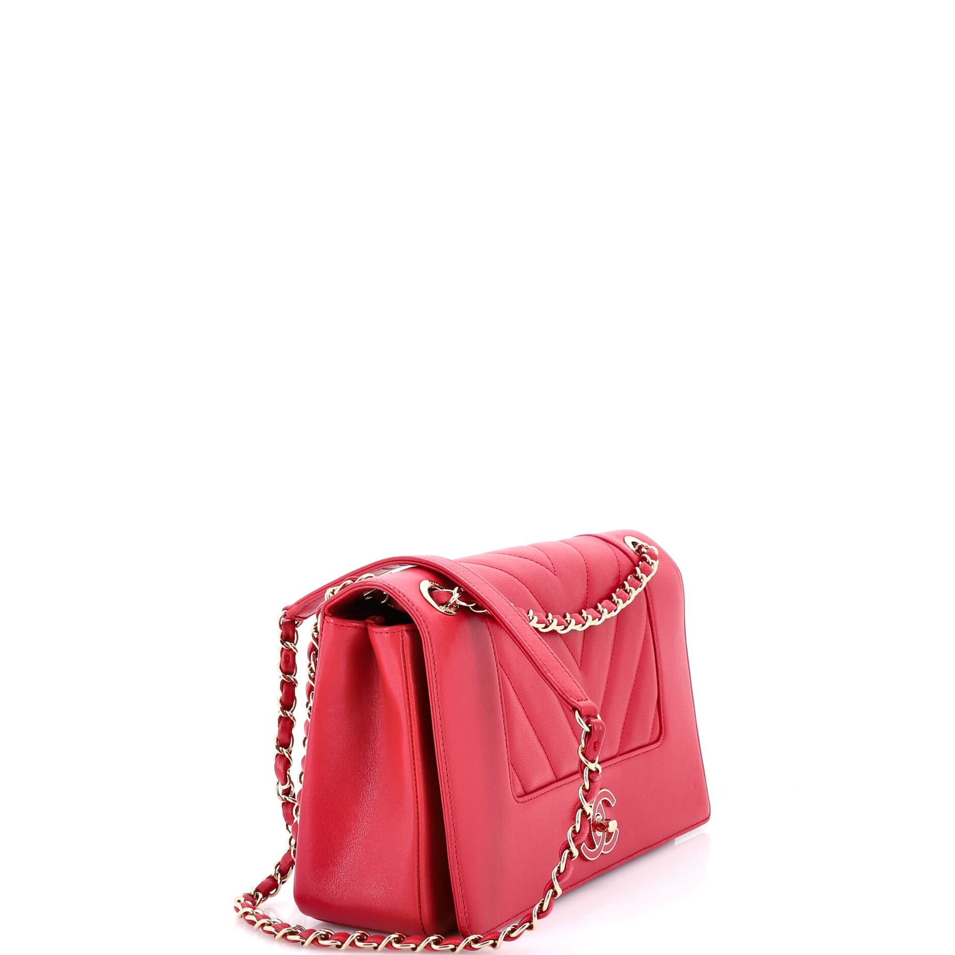Mademoiselle Vintage Flap Bag Chevron Sheepskin Large