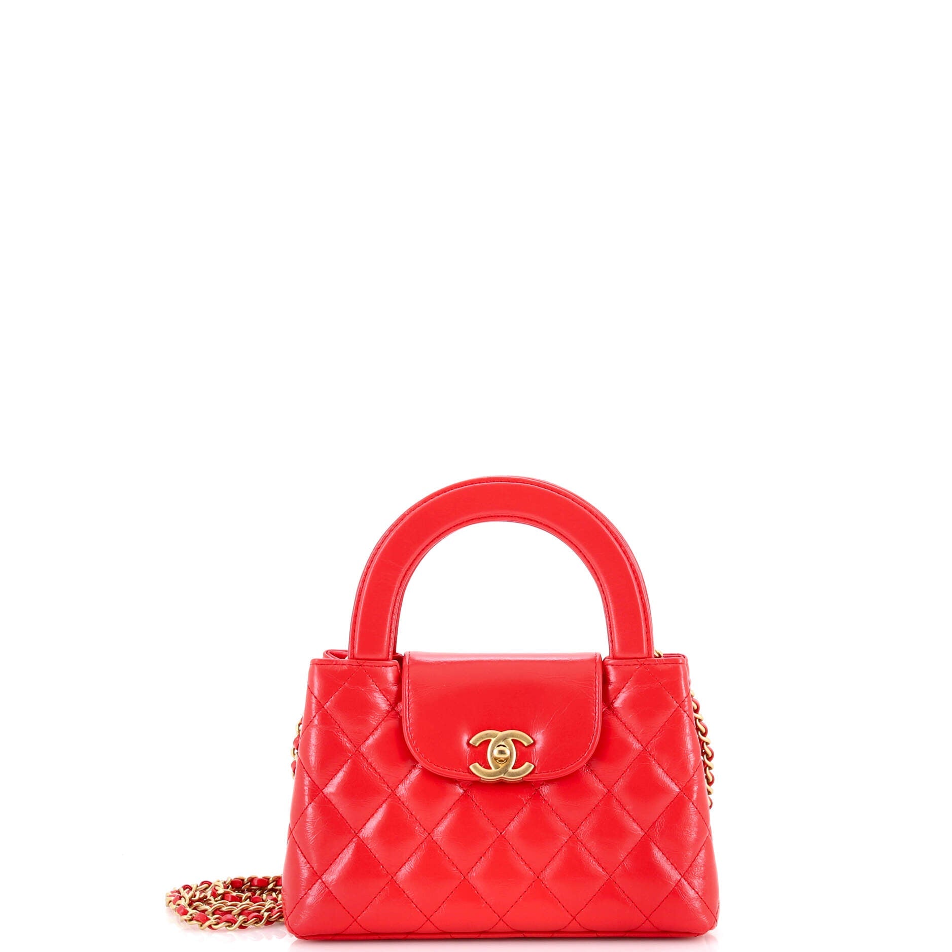 Kelly Top Handle Shopping Bag Quilted Shiny Aged Calfskin Mini