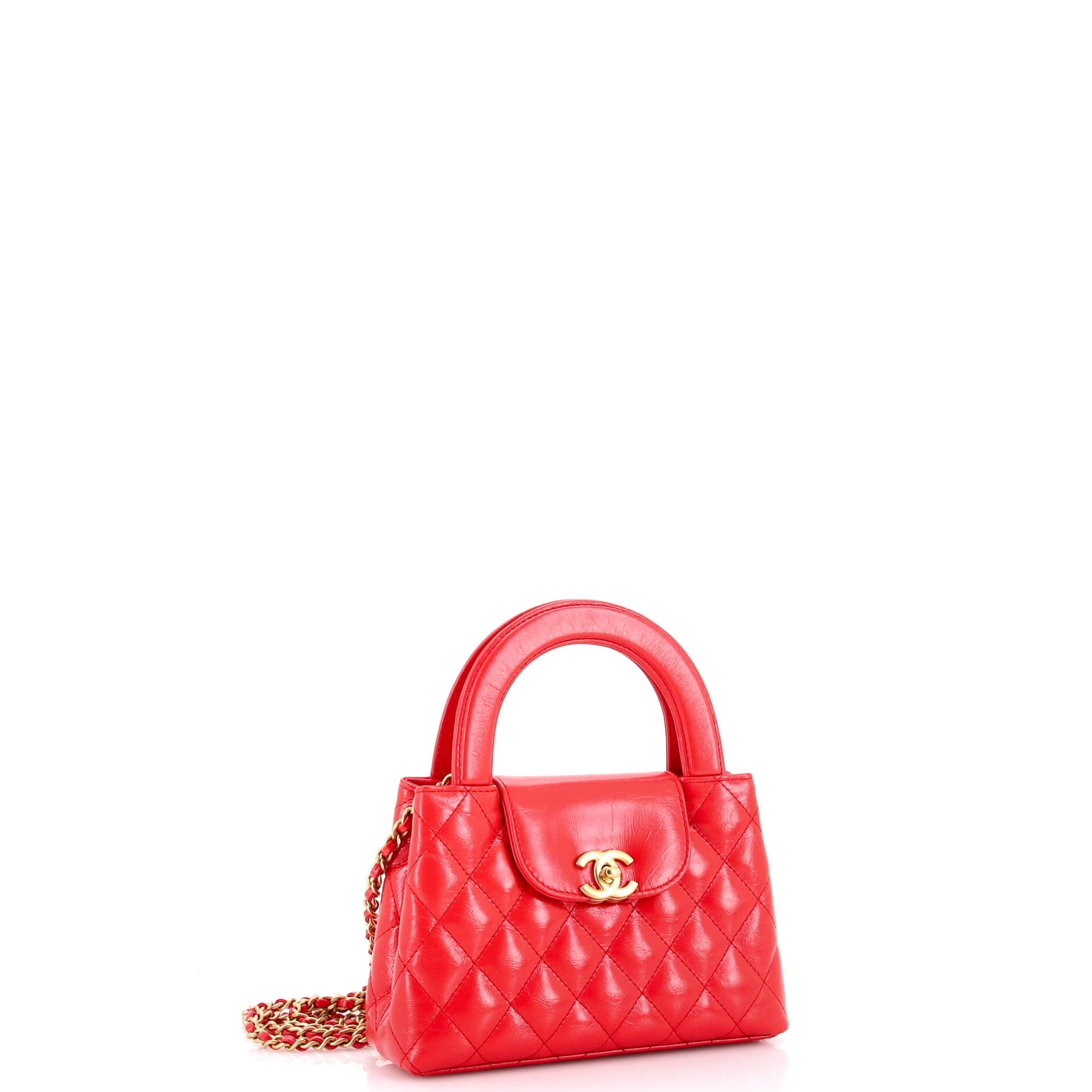 Kelly Top Handle Shopping Bag Quilted Shiny Aged Calfskin Mini