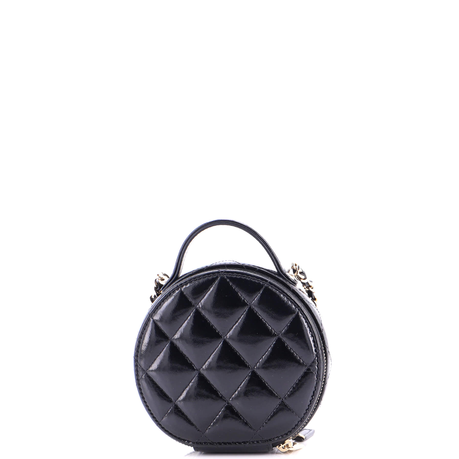 Handle with Care Round Vanity Case with Chain Quilted Lambskin Small