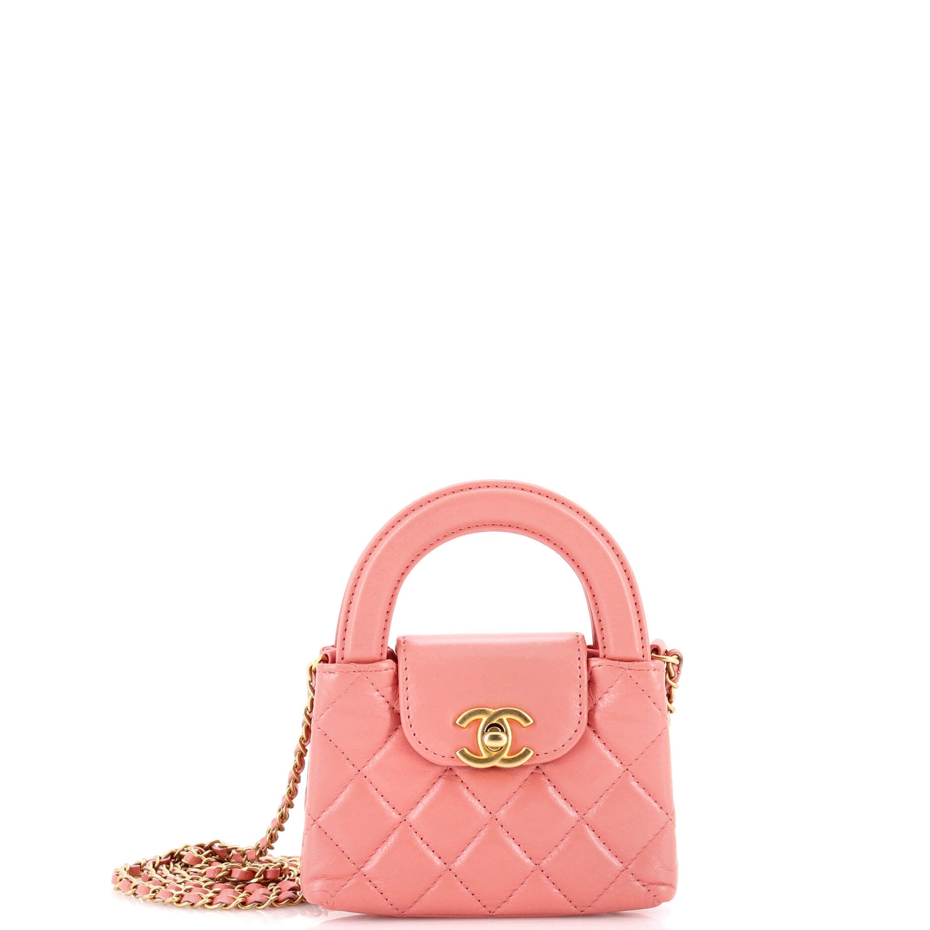 Kelly Top Handle Shopping Bag Quilted Shiny Aged Calfskin Nano