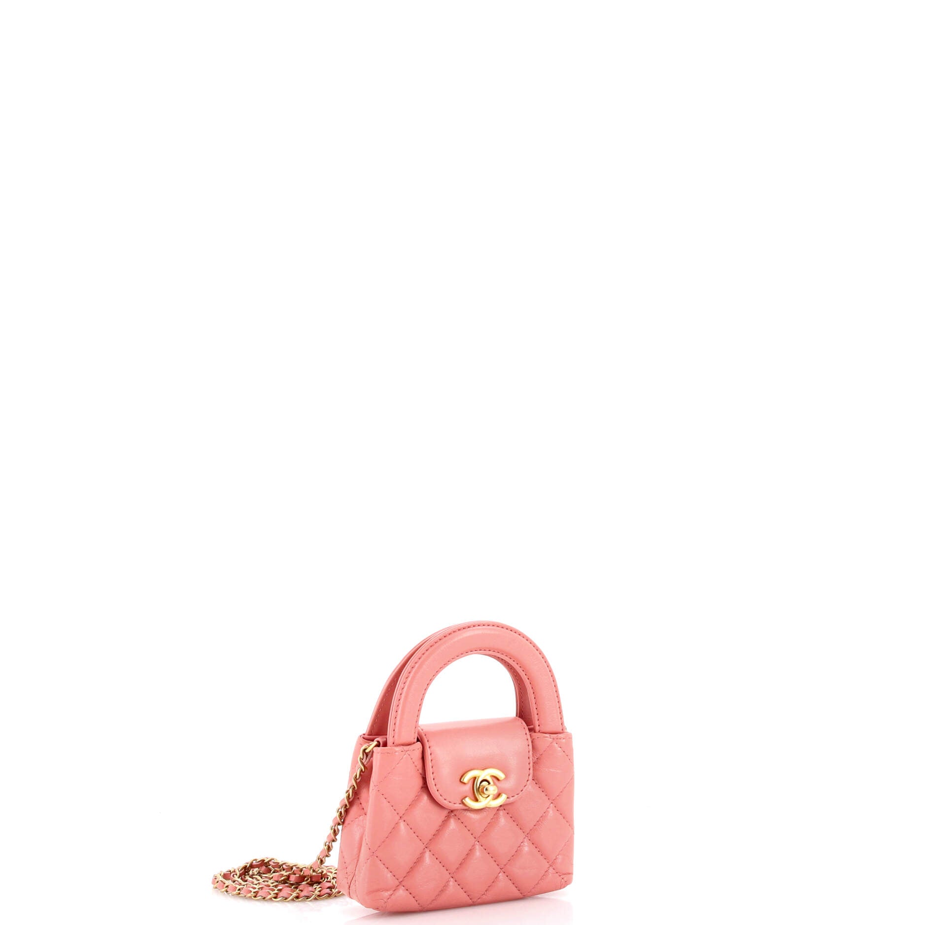 Kelly Top Handle Shopping Bag Quilted Shiny Aged Calfskin Nano