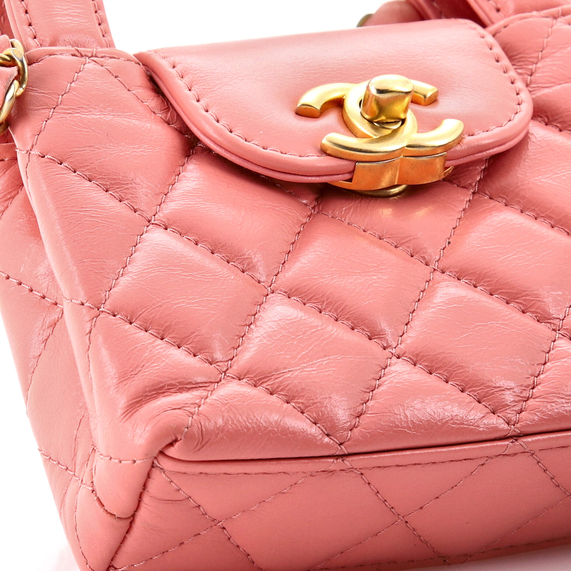 Kelly Top Handle Shopping Bag Quilted Shiny Aged Calfskin Nano