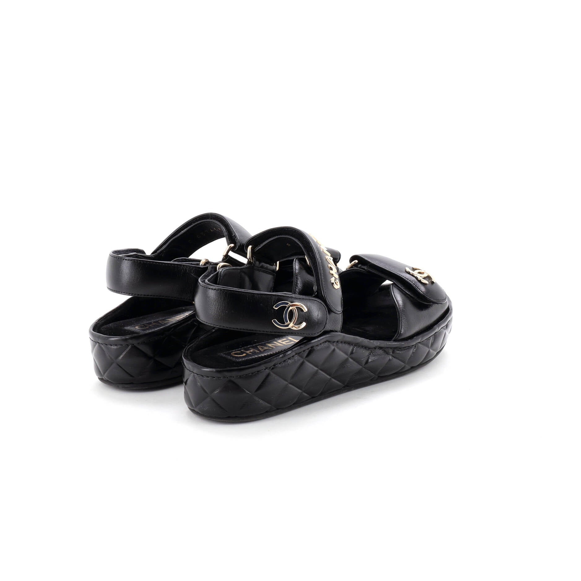 Women's Logo Velcro Strap Wedge Sandals Quilted Leather