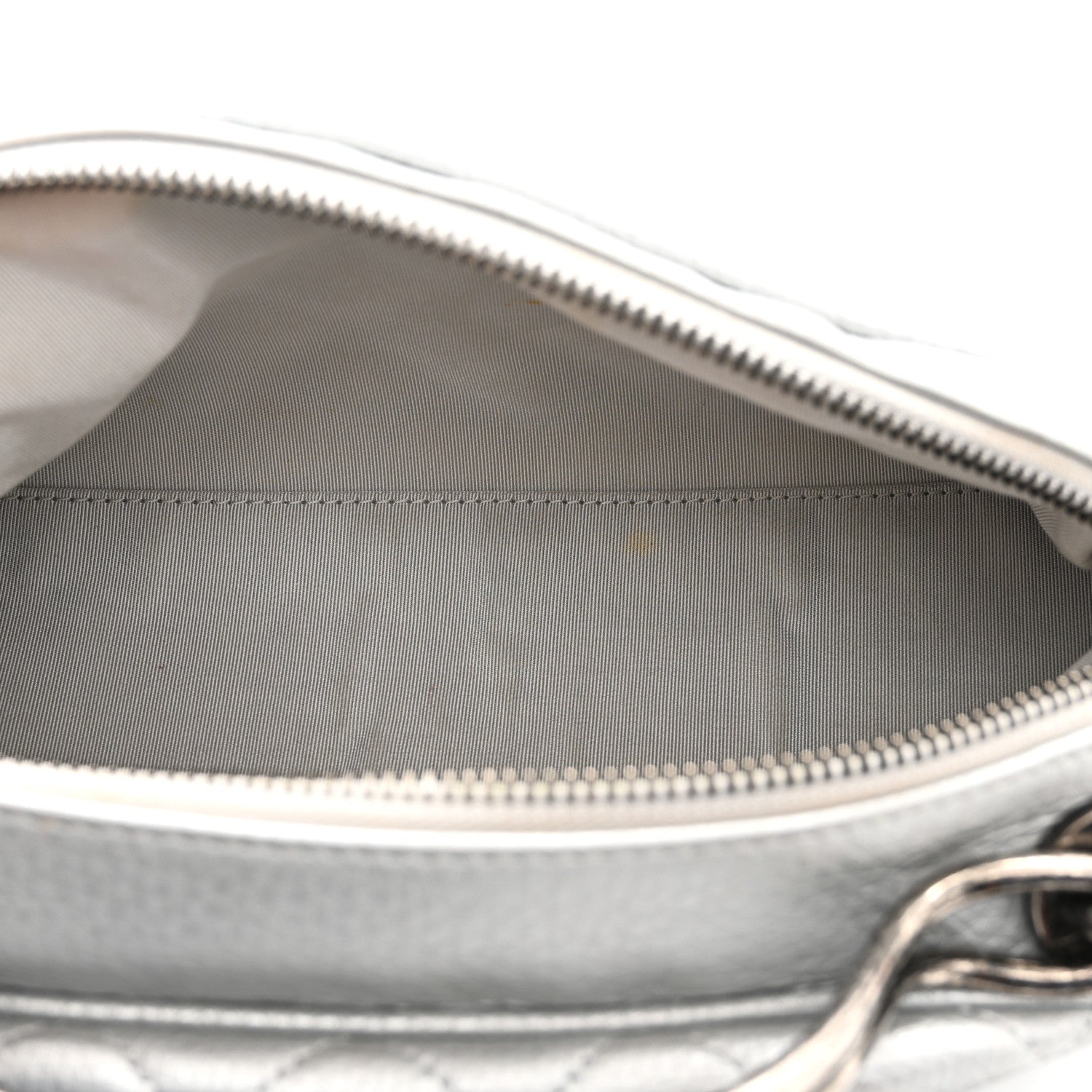Metallic Calfskin Quilted Mini Bowling Bag Silver