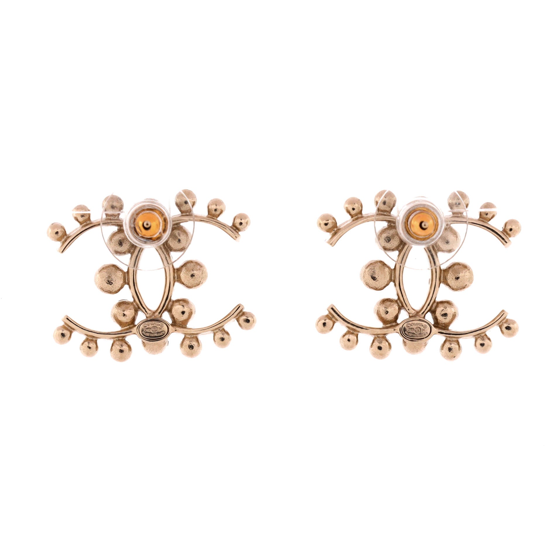 CC Stud Earrings Metal with Faux Pearls and Crystals