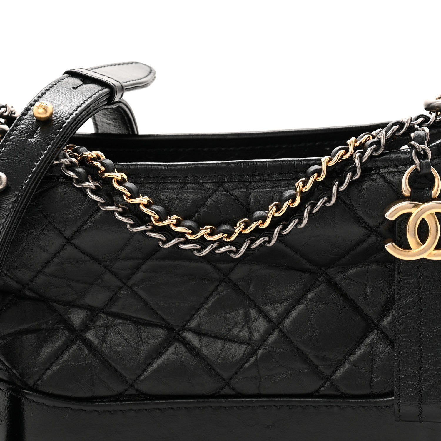 Aged Calfskin Quilted Small Gabrielle Hobo Black