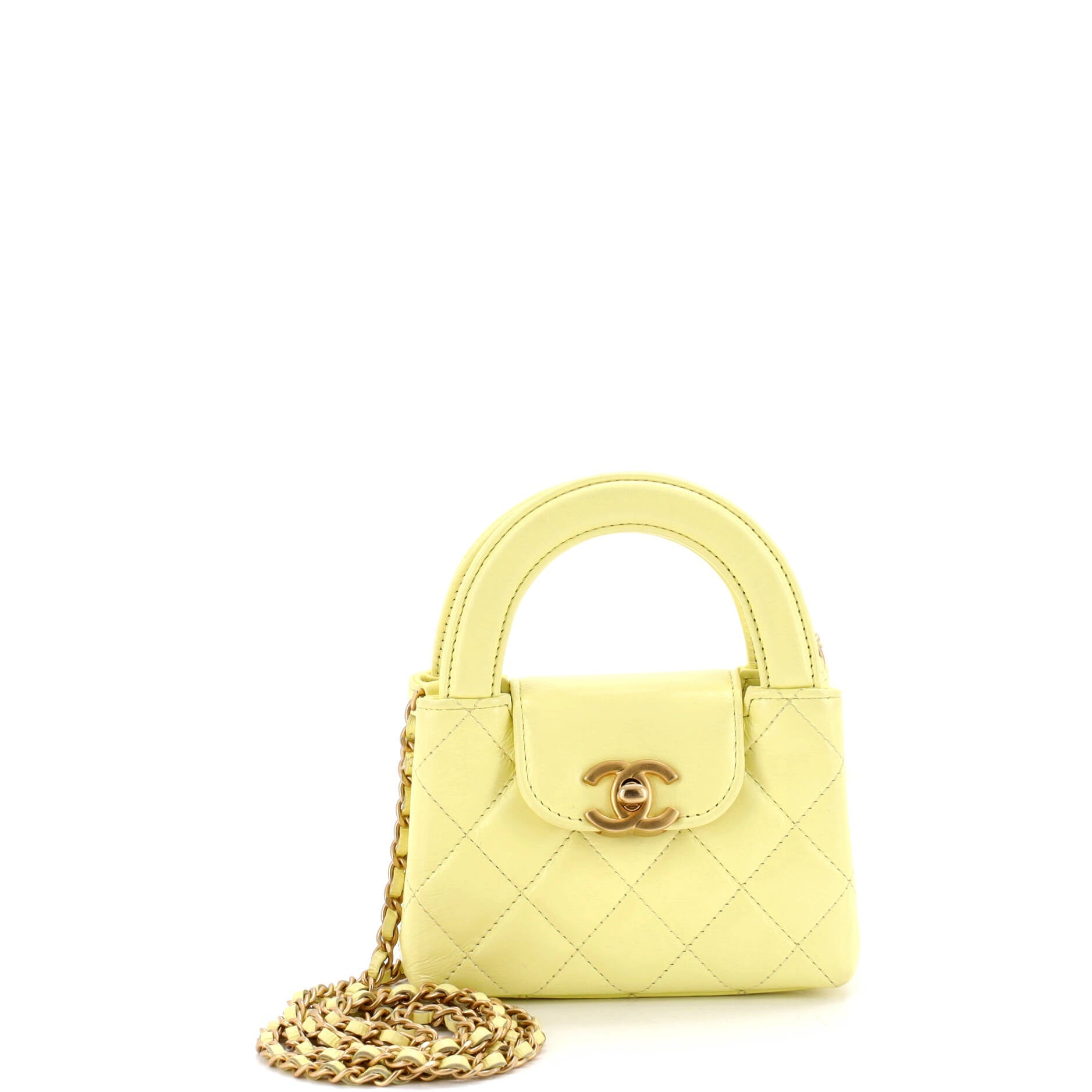 Kelly Top Handle Shopping Bag Quilted Shiny Aged Calfskin Nano