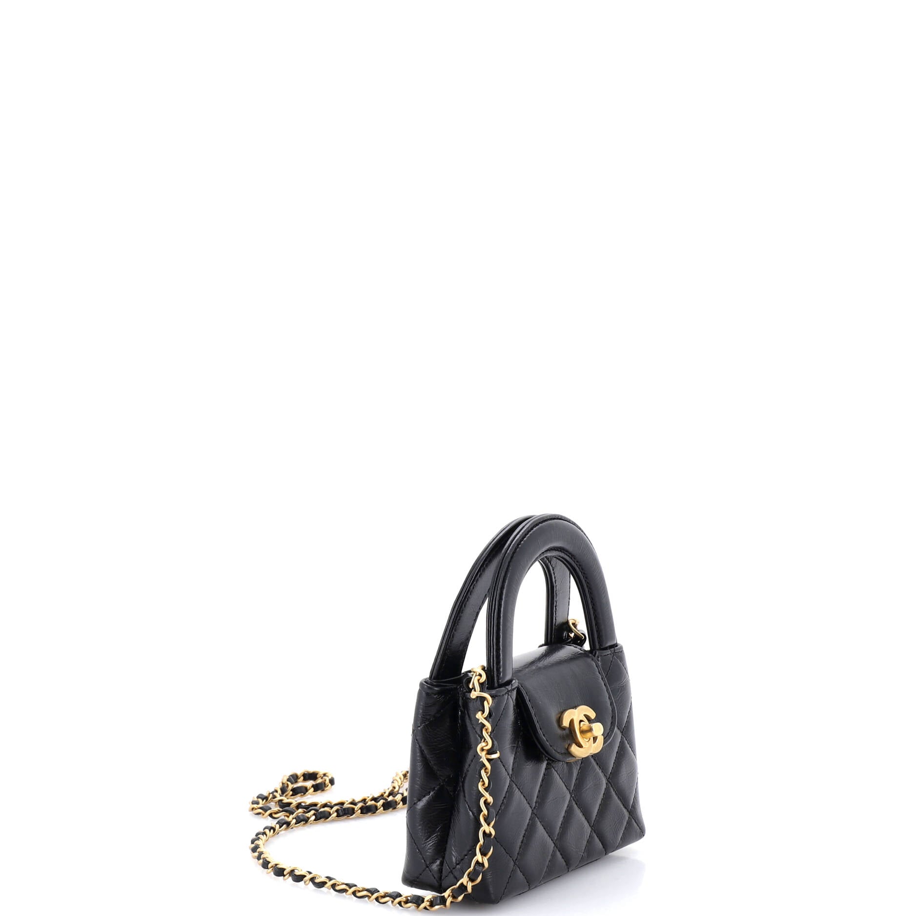 Kelly Top Handle Shopping Bag Quilted Shiny Aged Calfskin Nano