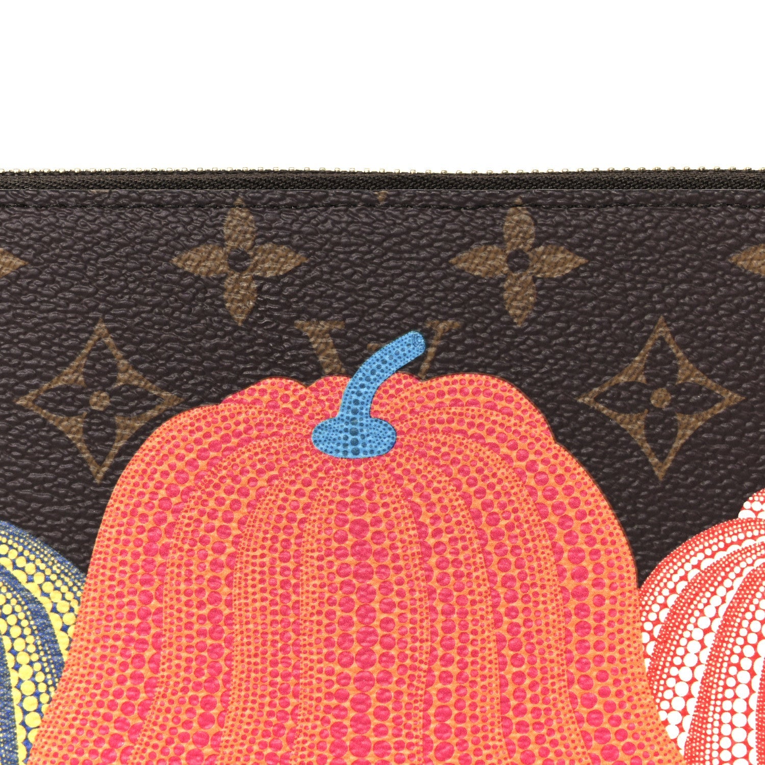 LV X YK Monogram Kusama Pumpkin Zippy Wallet