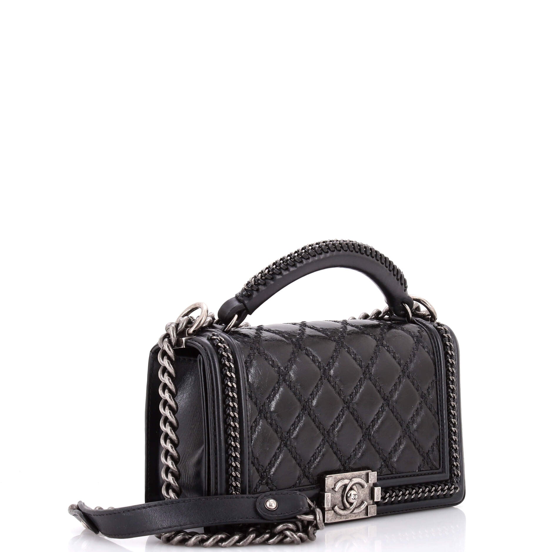 Chain Handle Boy Flap Bag Quilted Glazed Calfskin Old Medium