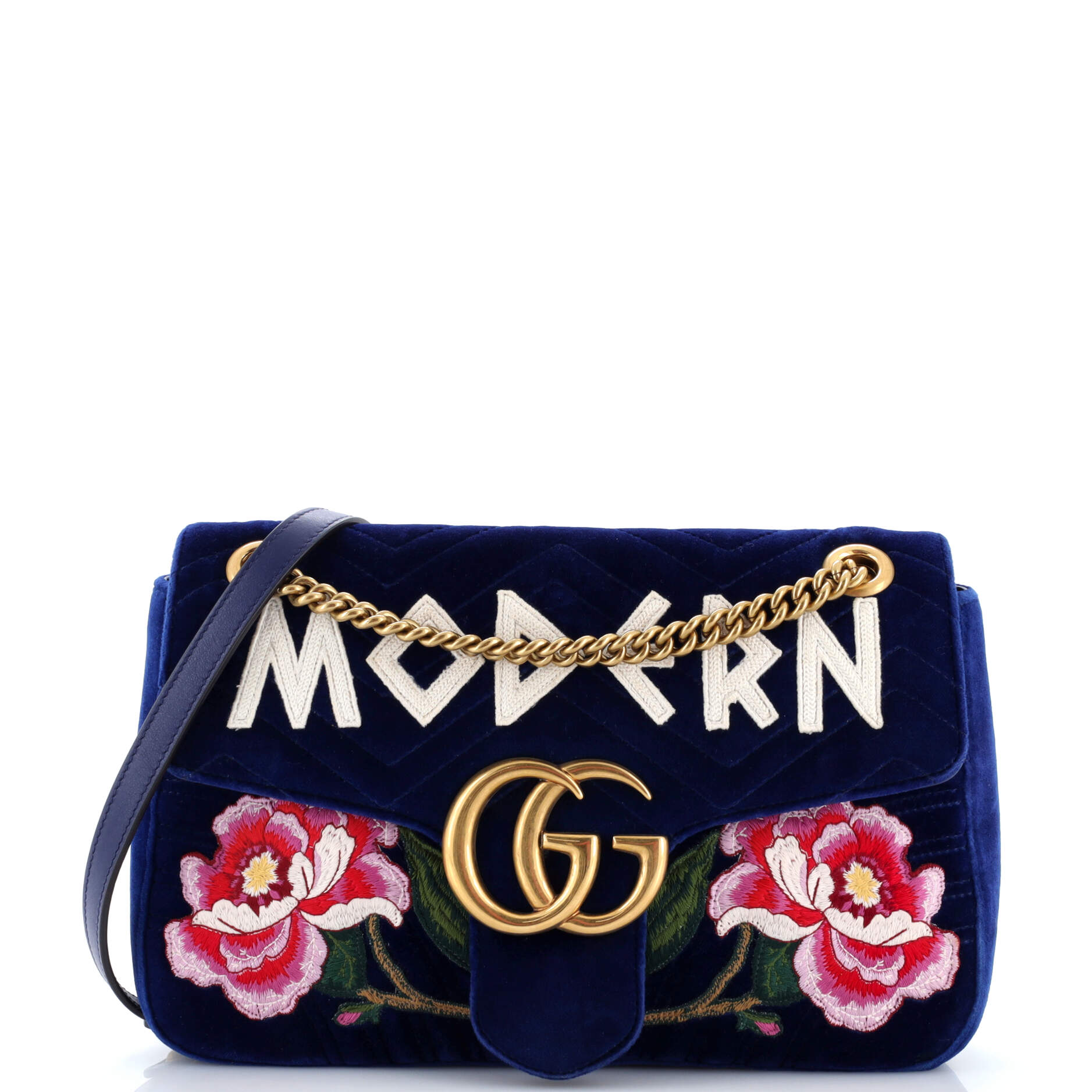 GG Marmont Flap Bag Embroidered Matelasse Velvet Medium