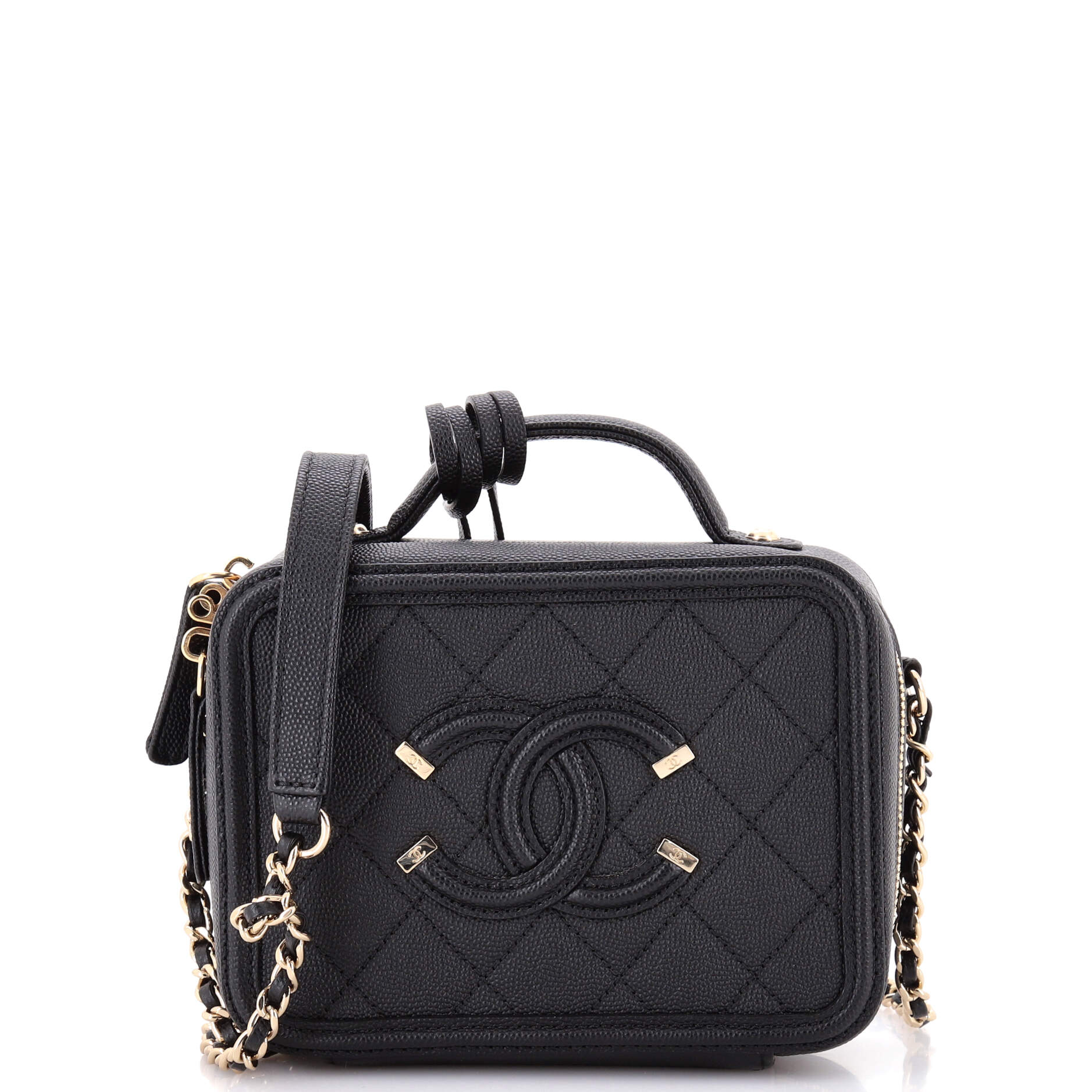 Filigree Vanity Case Quilted Caviar Small