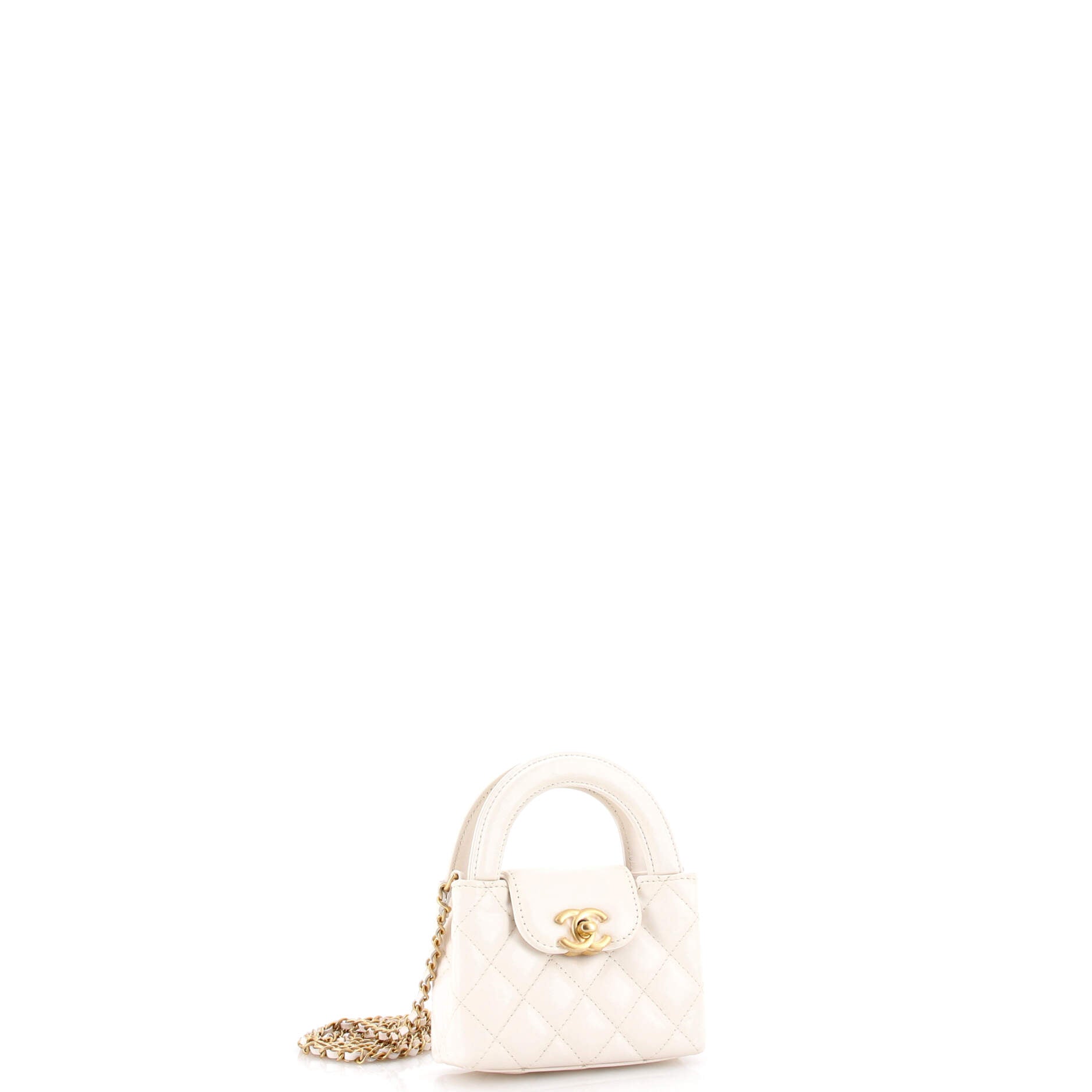 Kelly Top Handle Shopping Bag Quilted Shiny Aged Calfskin Nano