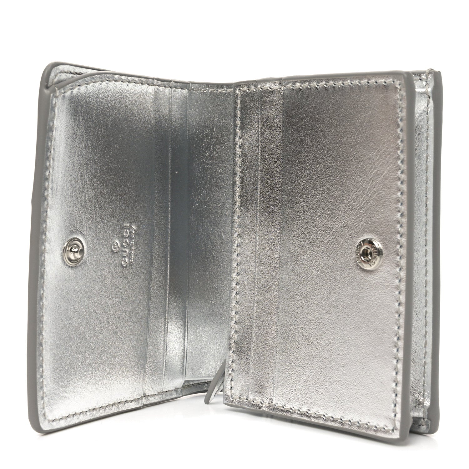 GG Supreme Monogram Metallic Calfskin Emblem Small Wallet Beige Silver