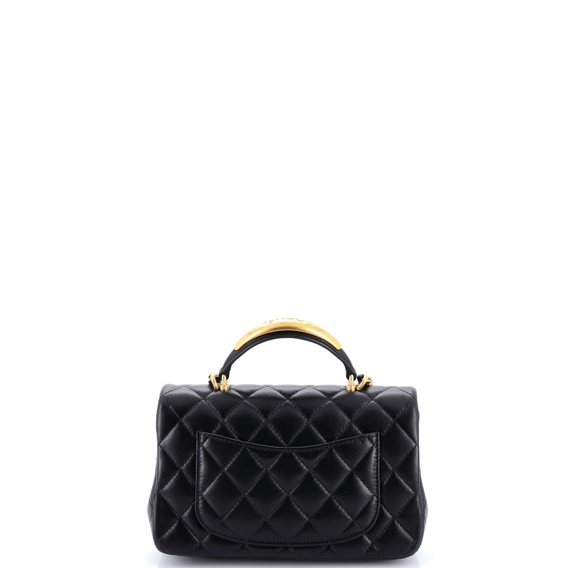 Classic Single Flap Metal Top Handle Bag Quilted Lambskin Mini