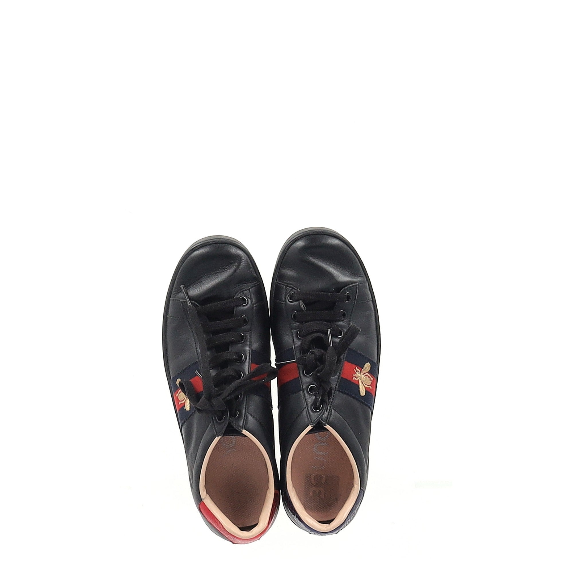 Men's  Gucci Ace Bee Low-Top Sneakers in Black Calfskin Leather