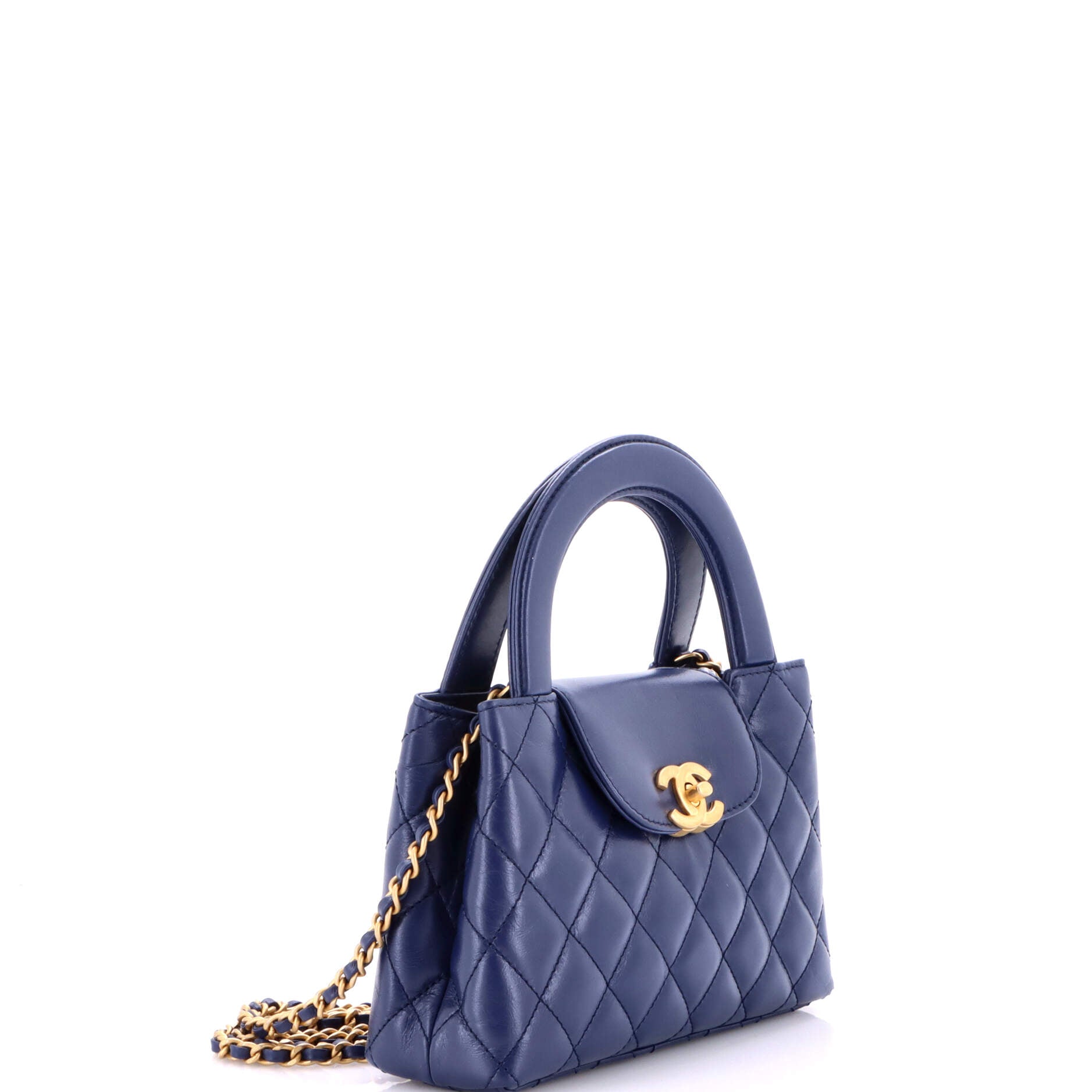 Kelly Top Handle Shopping Bag Quilted Shiny Aged Calfskin Mini