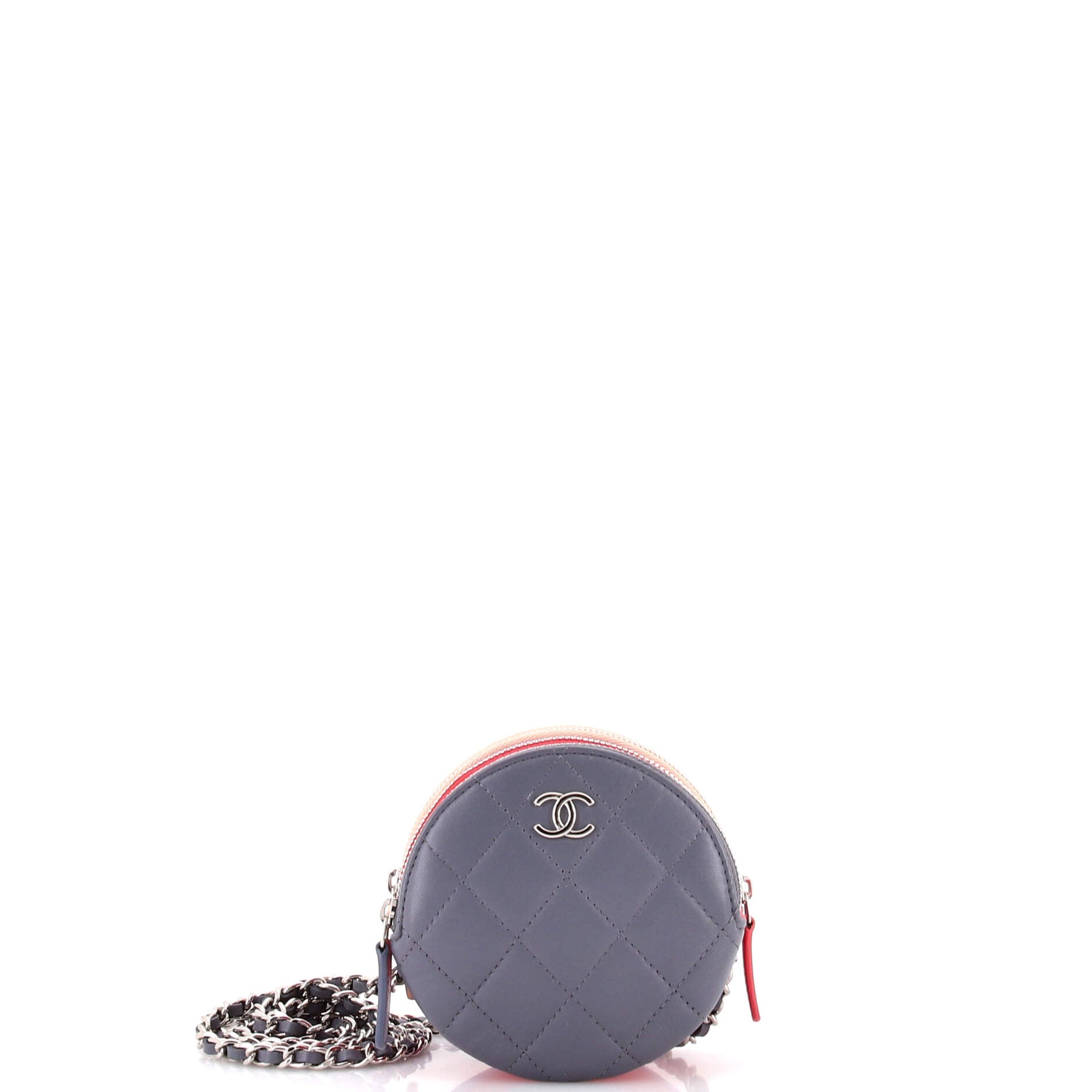 Round Compartment Clutch with Chain Quilted Lambskin