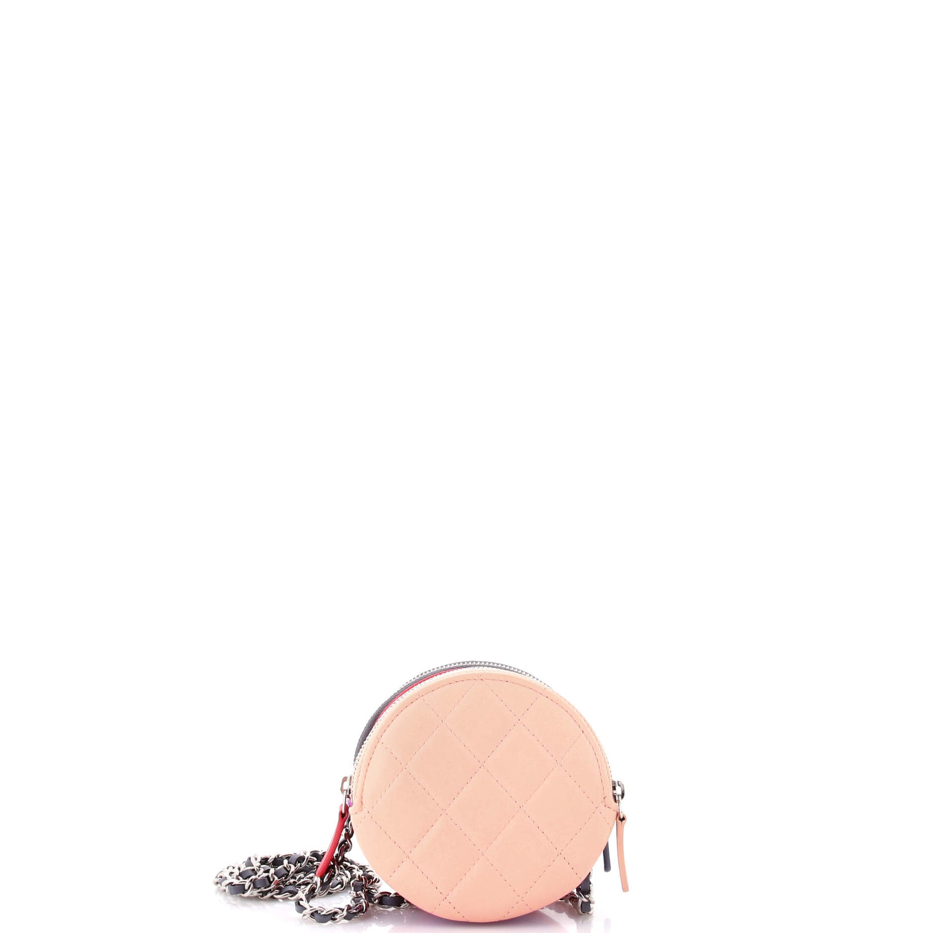 Round Compartment Clutch with Chain Quilted Lambskin