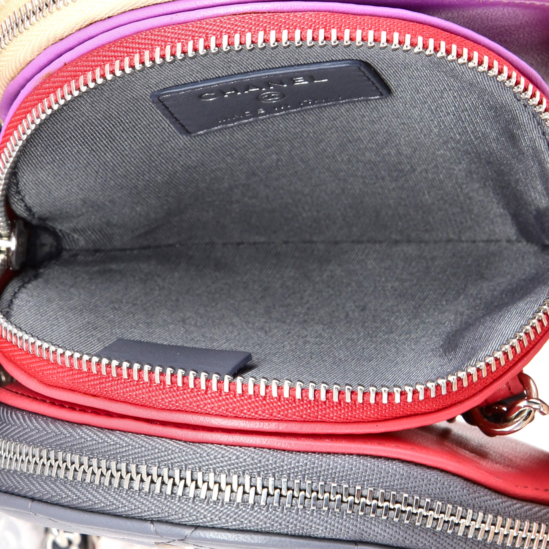 Round Compartment Clutch with Chain Quilted Lambskin