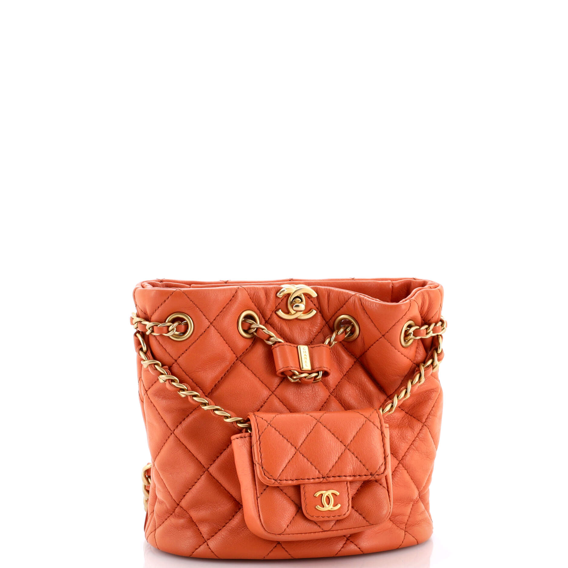 CC Pocket Chain Bucket Backpack Quilted Lambskin Small
