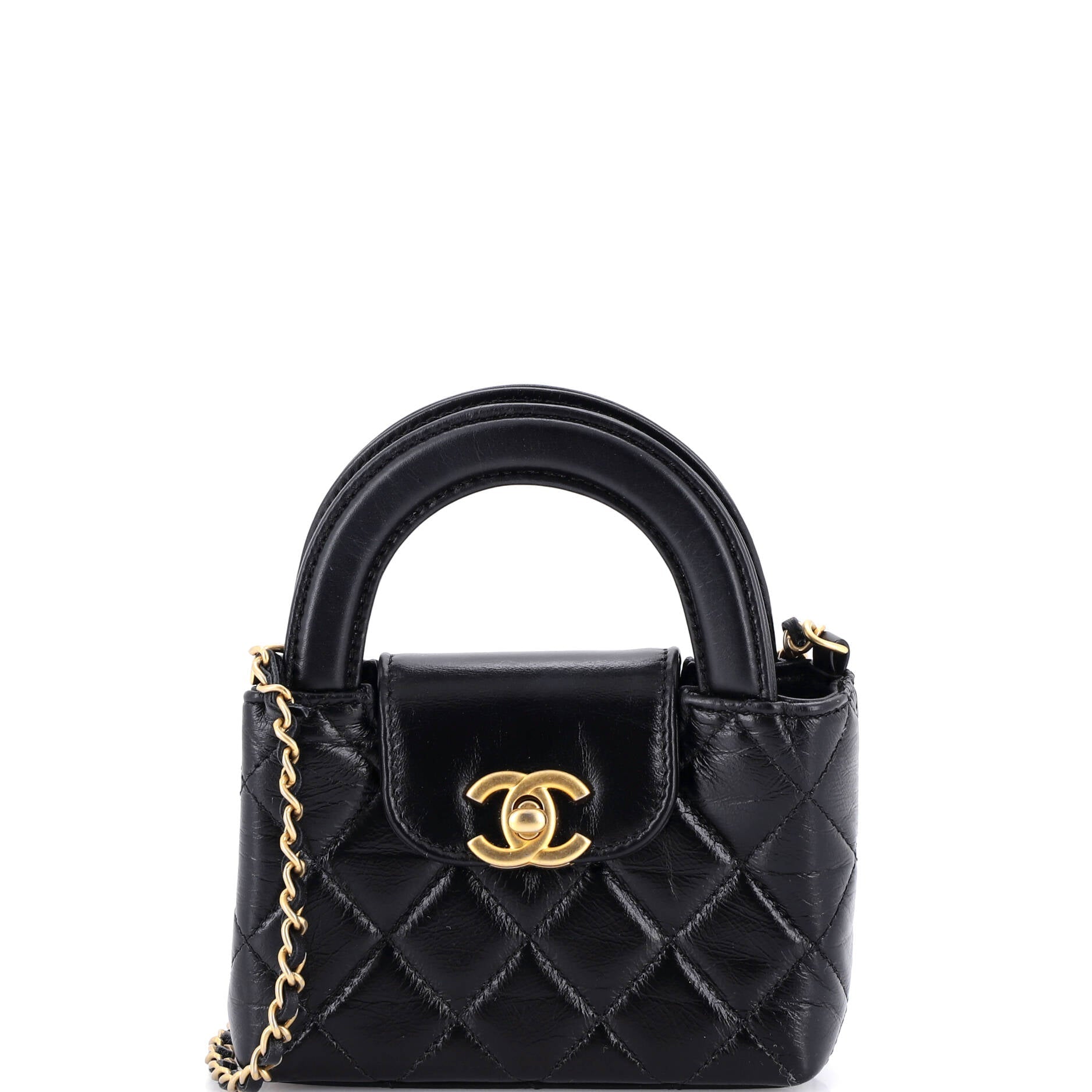 Kelly Top Handle Shopping Bag Quilted Shiny Aged Calfskin Nano