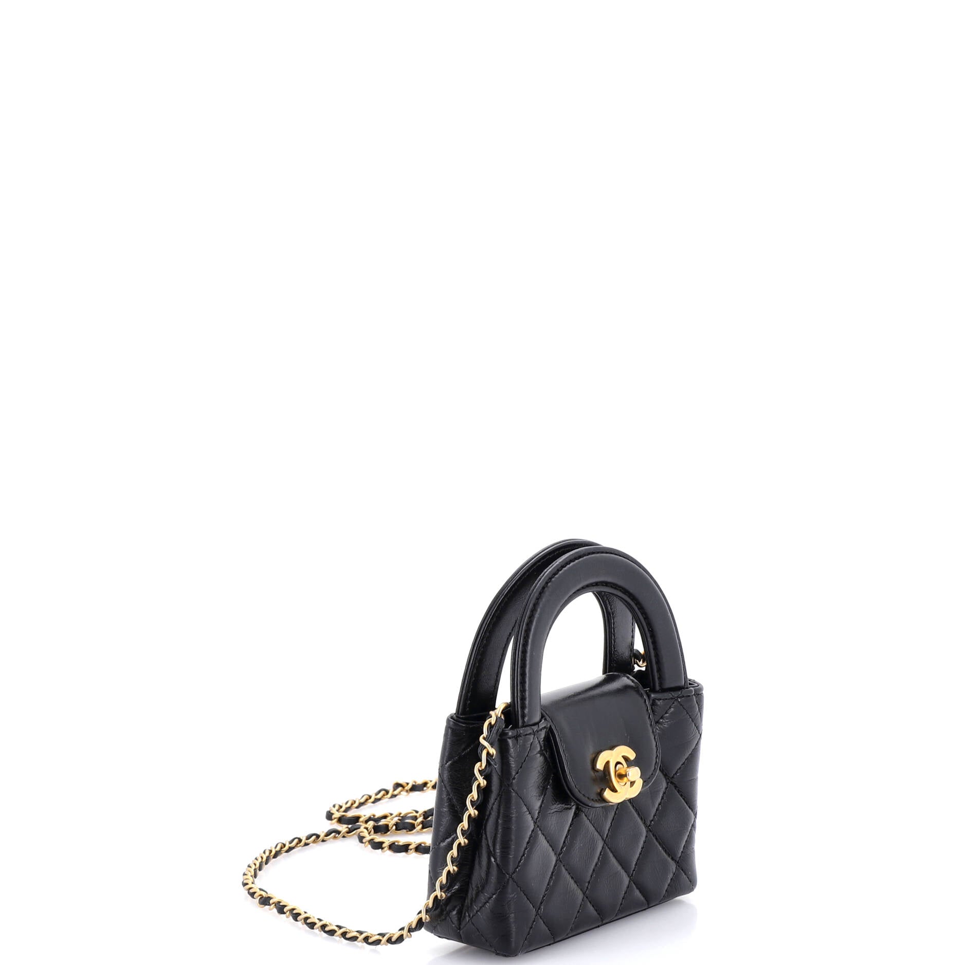 Kelly Top Handle Shopping Bag Quilted Shiny Aged Calfskin Nano