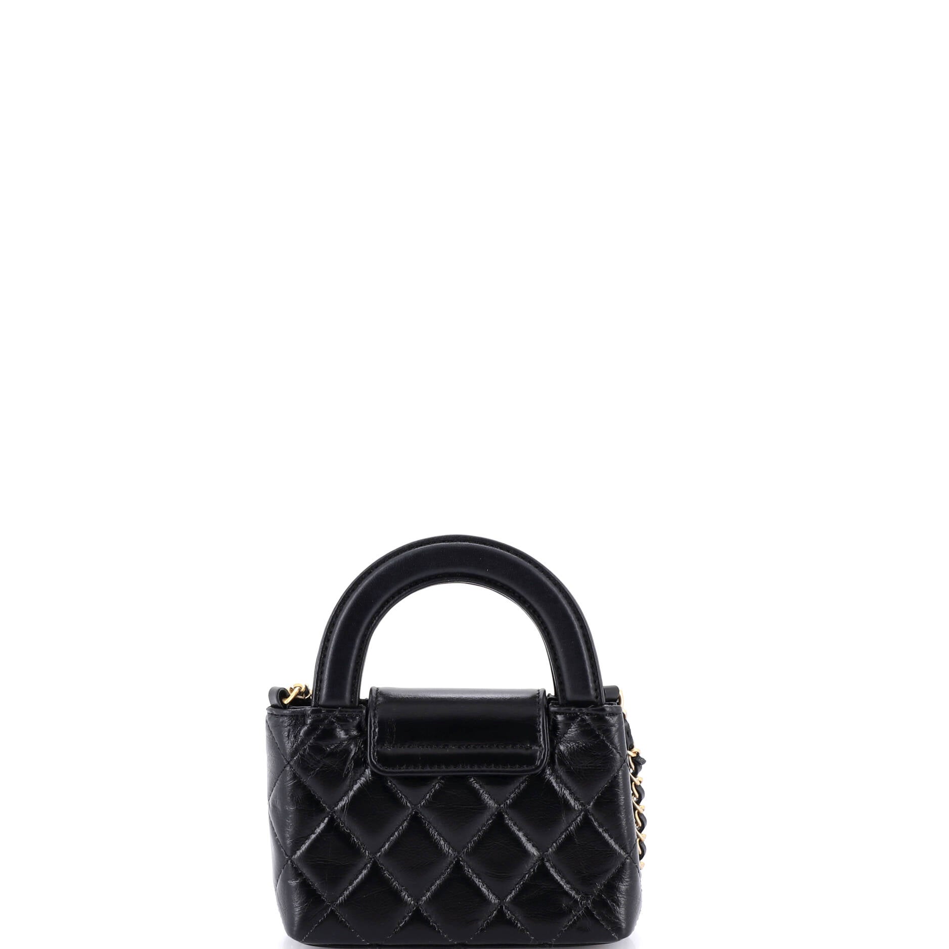 Kelly Top Handle Shopping Bag Quilted Shiny Aged Calfskin Nano