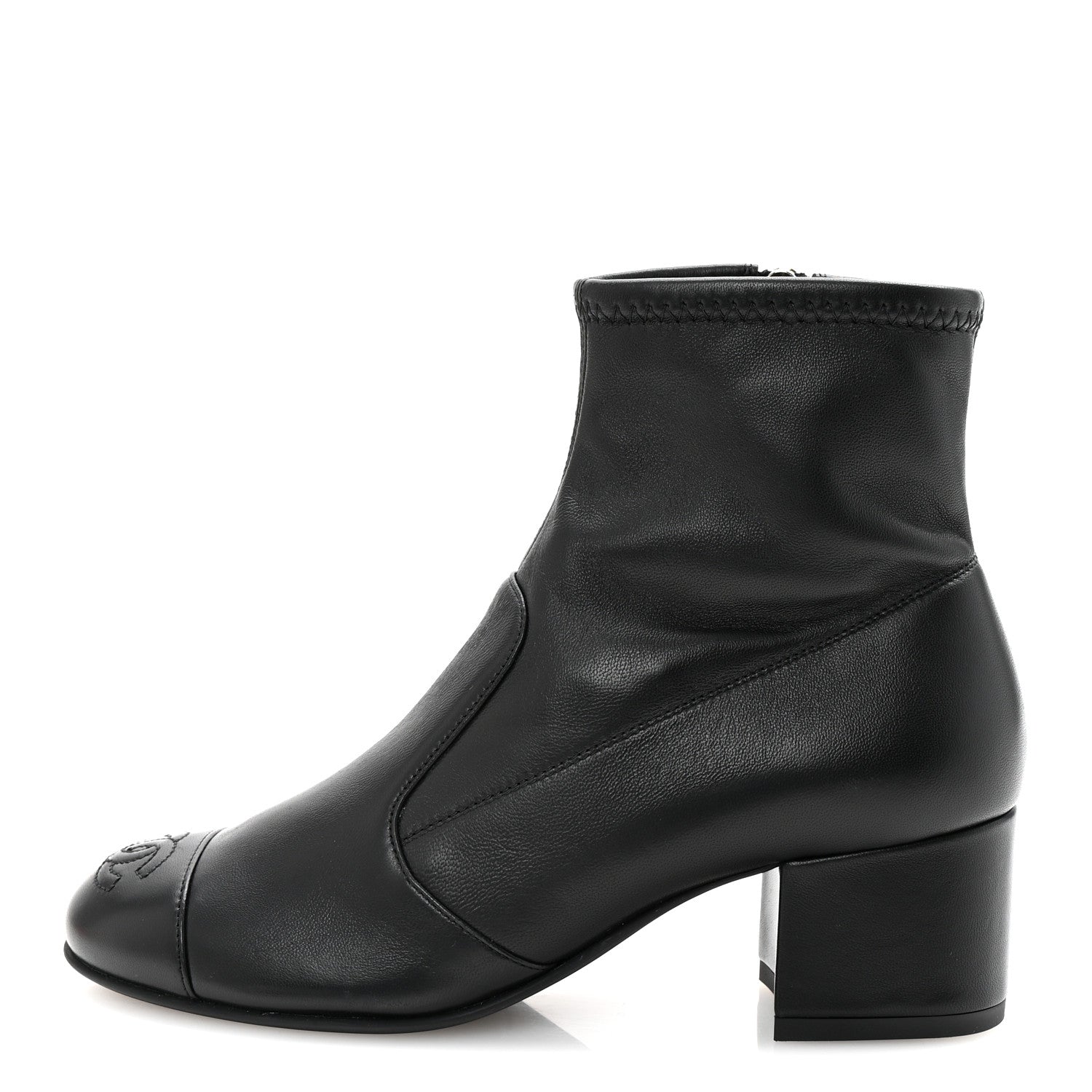 Stretch Lambskin Cap Toe CC Short Boots 35 Black