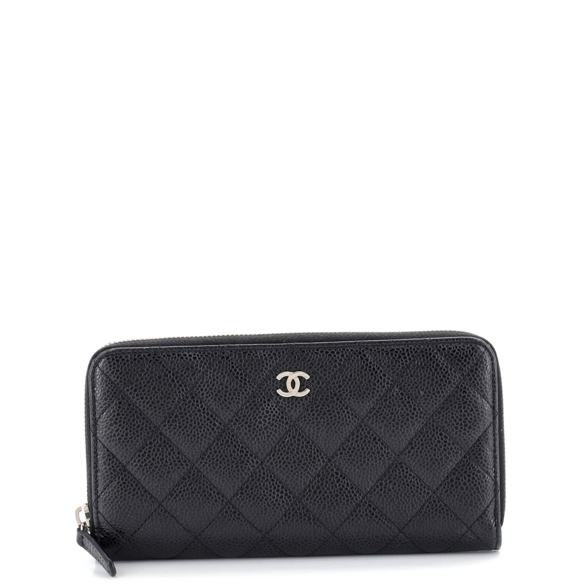 Zip Around Wallet Quilted Caviar Long
