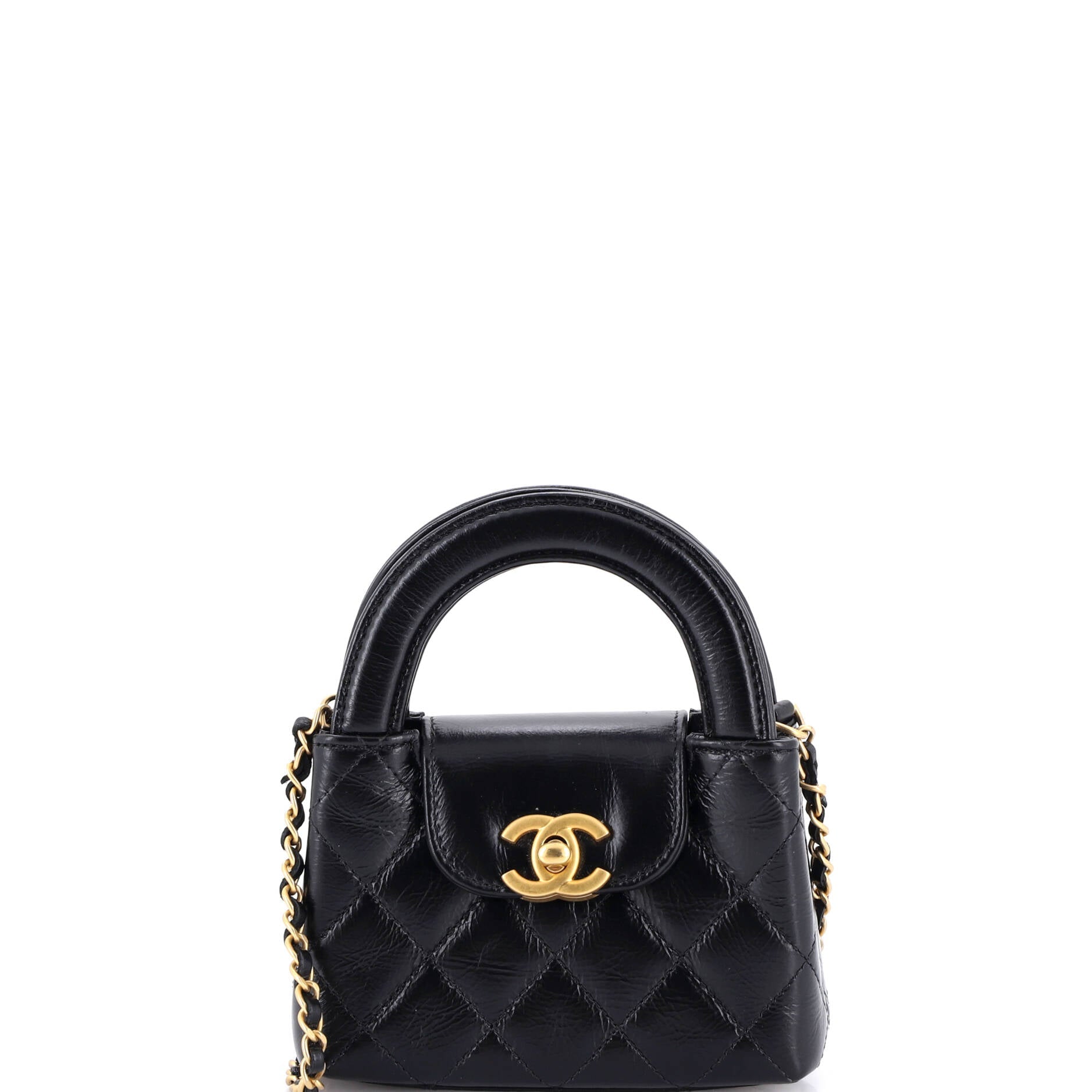Kelly Top Handle Shopping Bag Quilted Shiny Aged Calfskin Nano