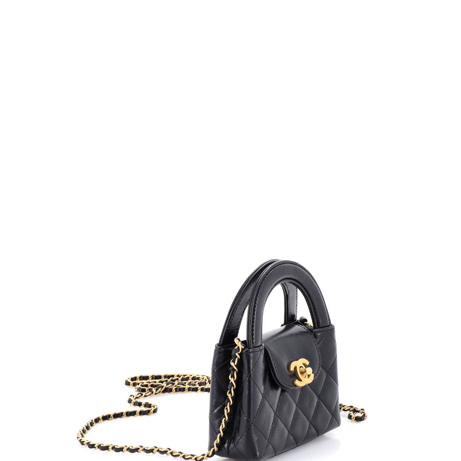 Kelly Top Handle Shopping Bag Quilted Shiny Aged Calfskin Nano