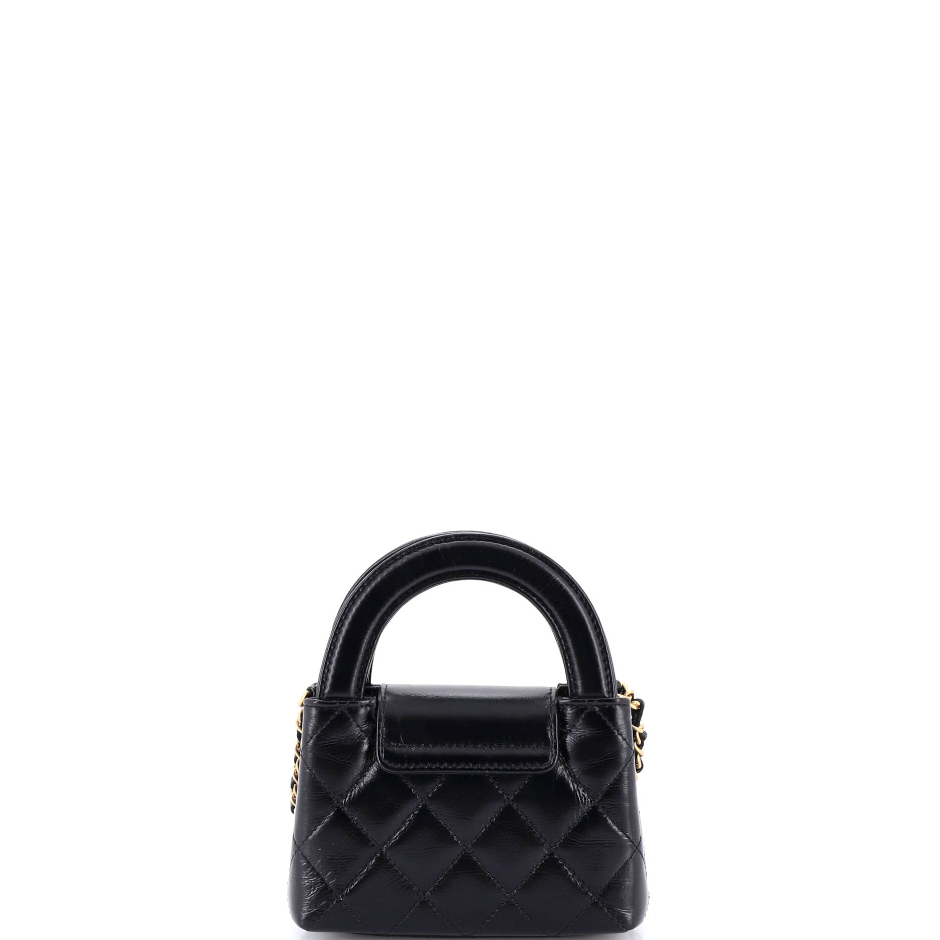 Kelly Top Handle Shopping Bag Quilted Shiny Aged Calfskin Nano