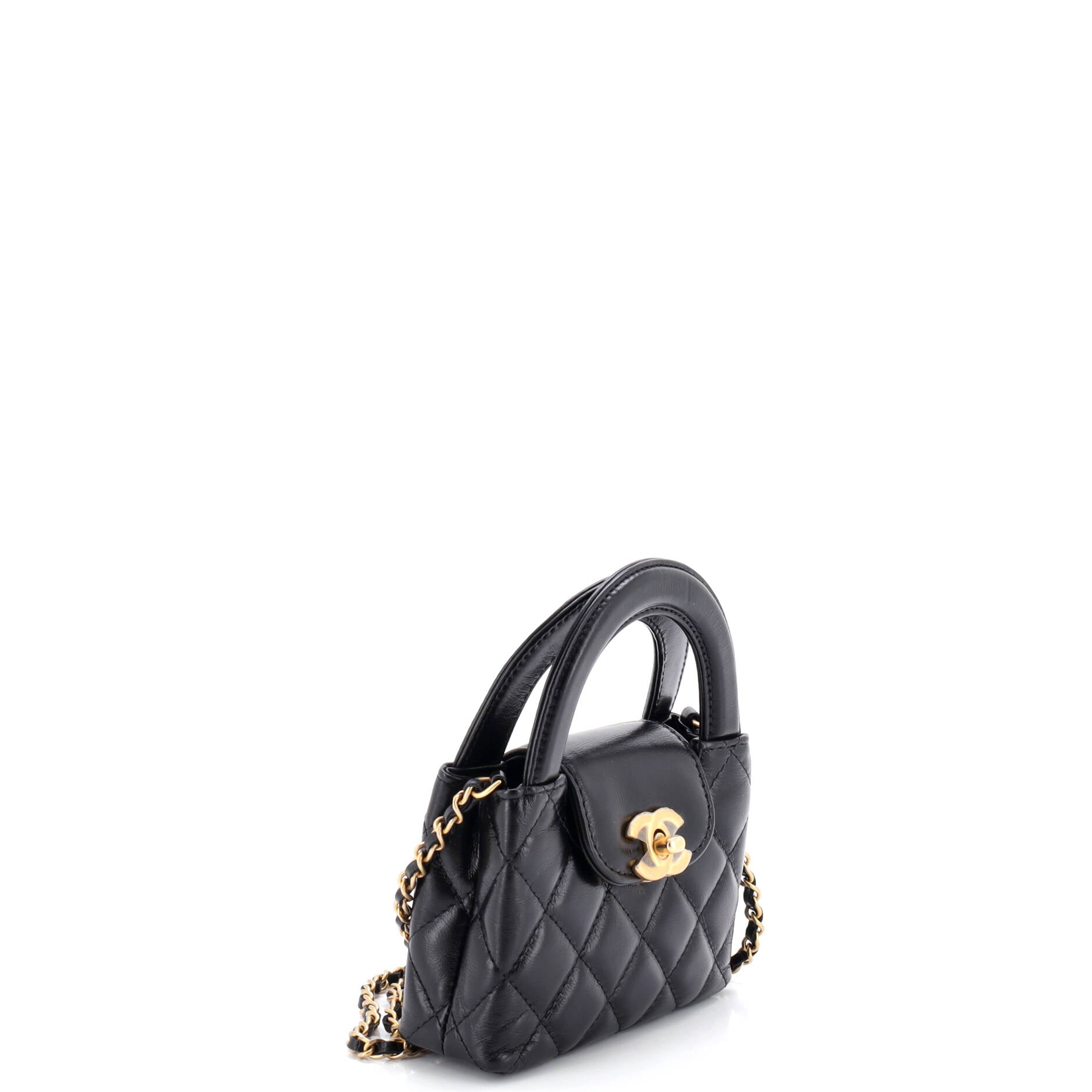Kelly Top Handle Shopping Bag Quilted Shiny Aged Calfskin Nano