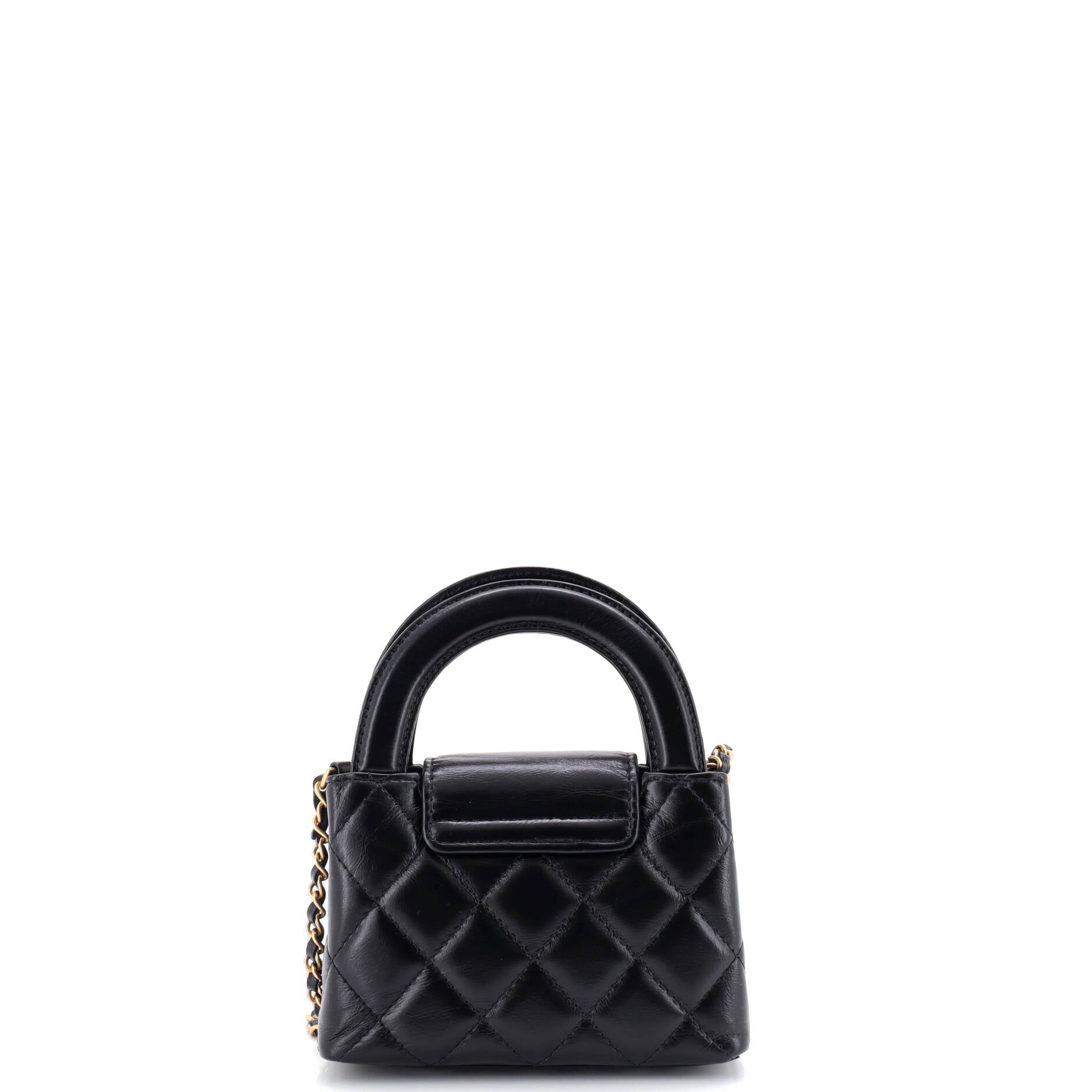Kelly Top Handle Shopping Bag Quilted Shiny Aged Calfskin Nano
