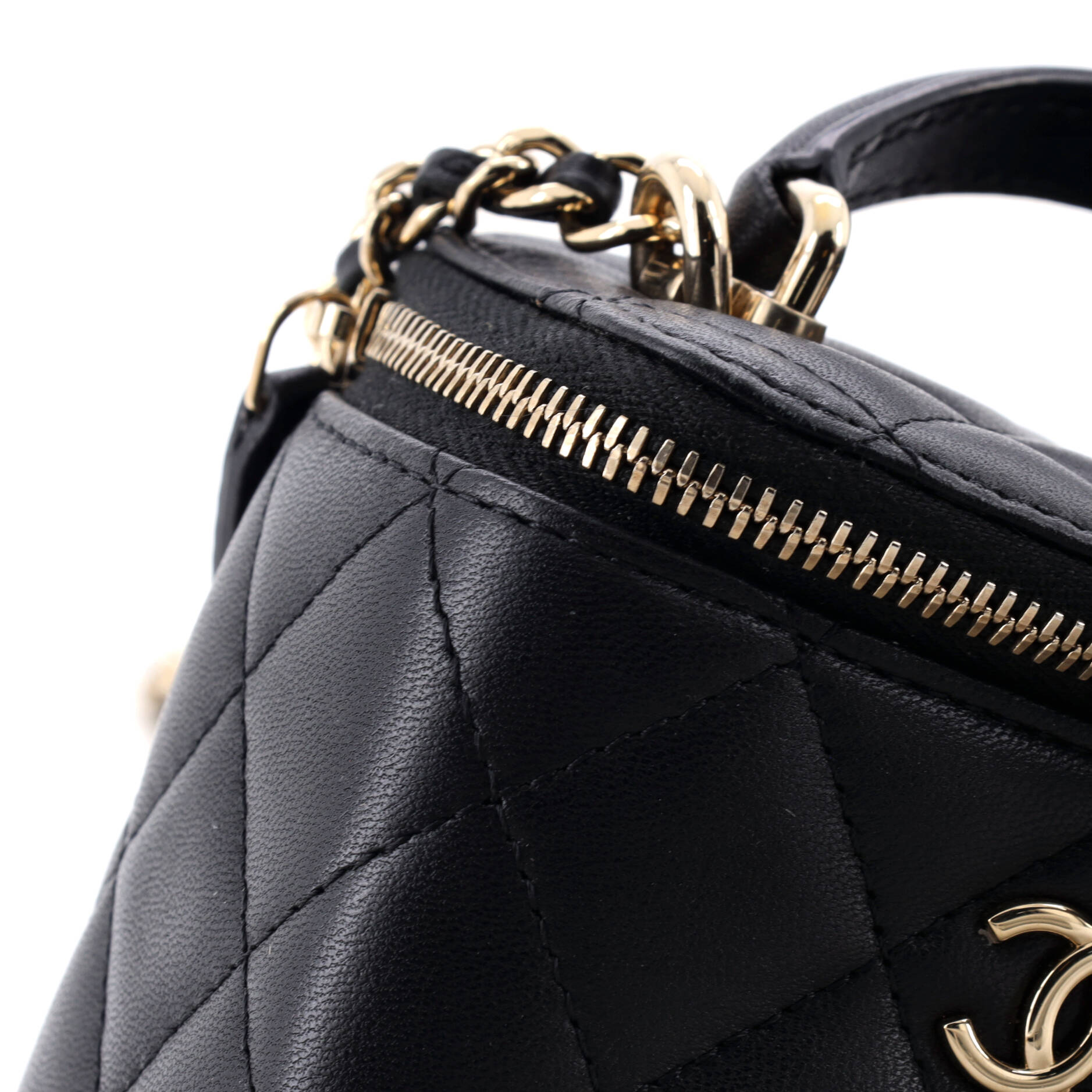 Classic Top Handle Vanity Case with Chain Quilted Lambskin Mini