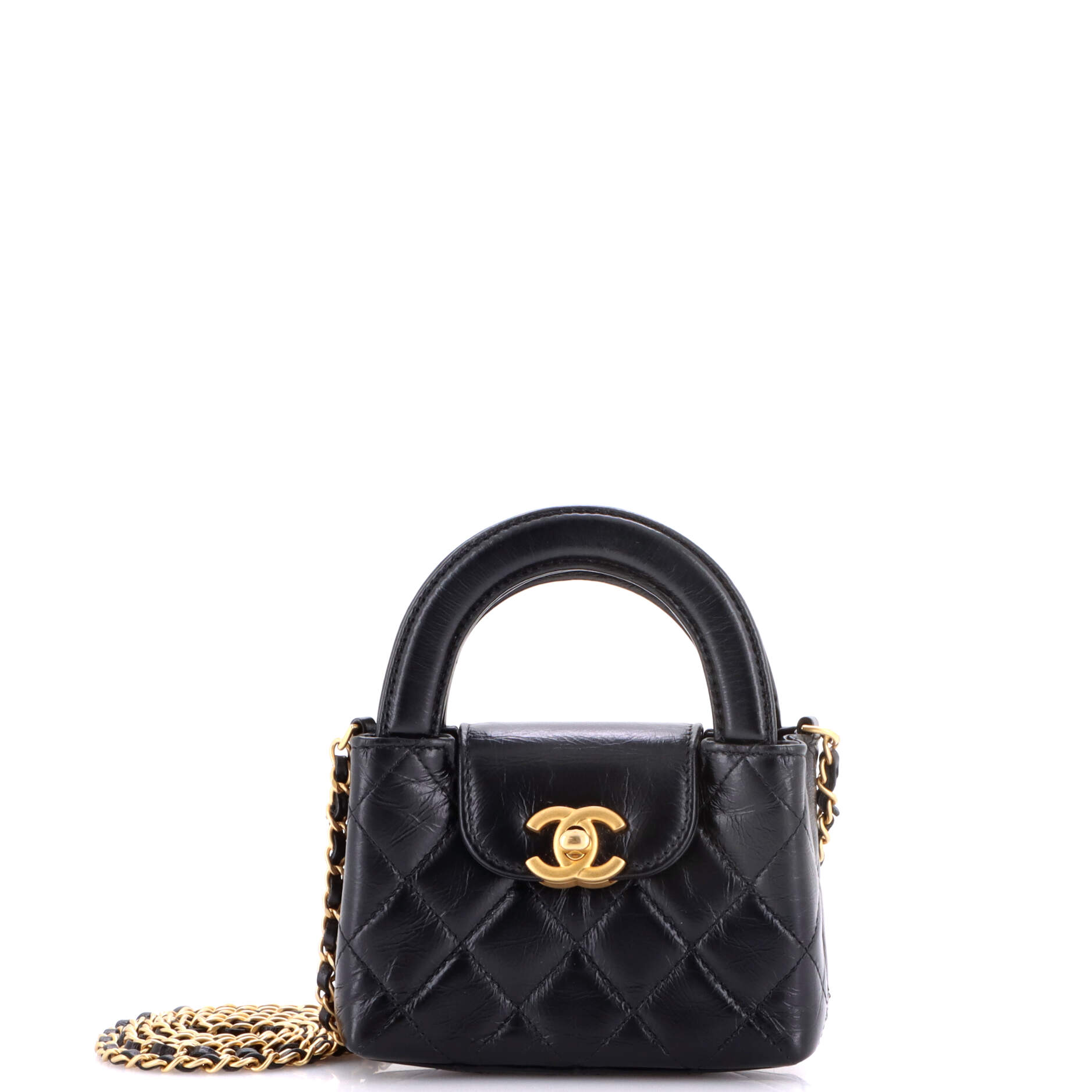 Kelly Top Handle Shopping Bag Quilted Shiny Aged Calfskin Nano