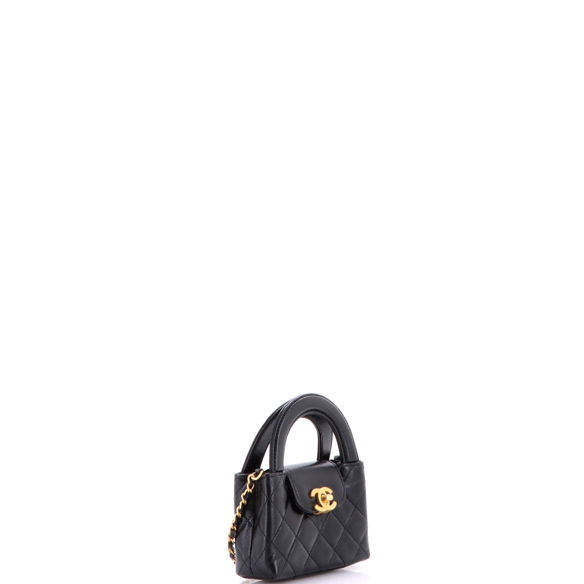 Kelly Top Handle Shopping Bag Quilted Shiny Aged Calfskin Nano