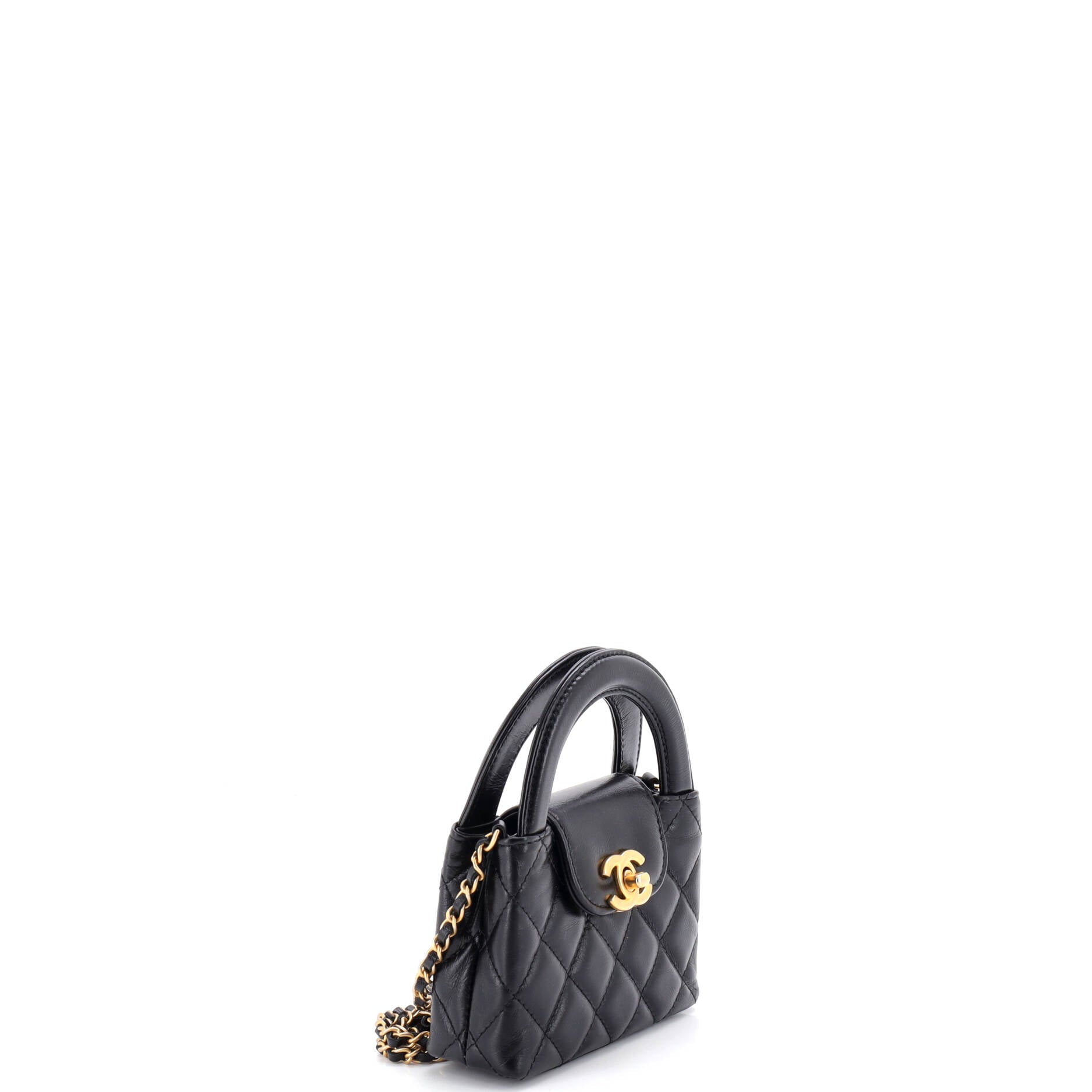 Kelly Top Handle Shopping Bag Quilted Shiny Aged Calfskin Nano