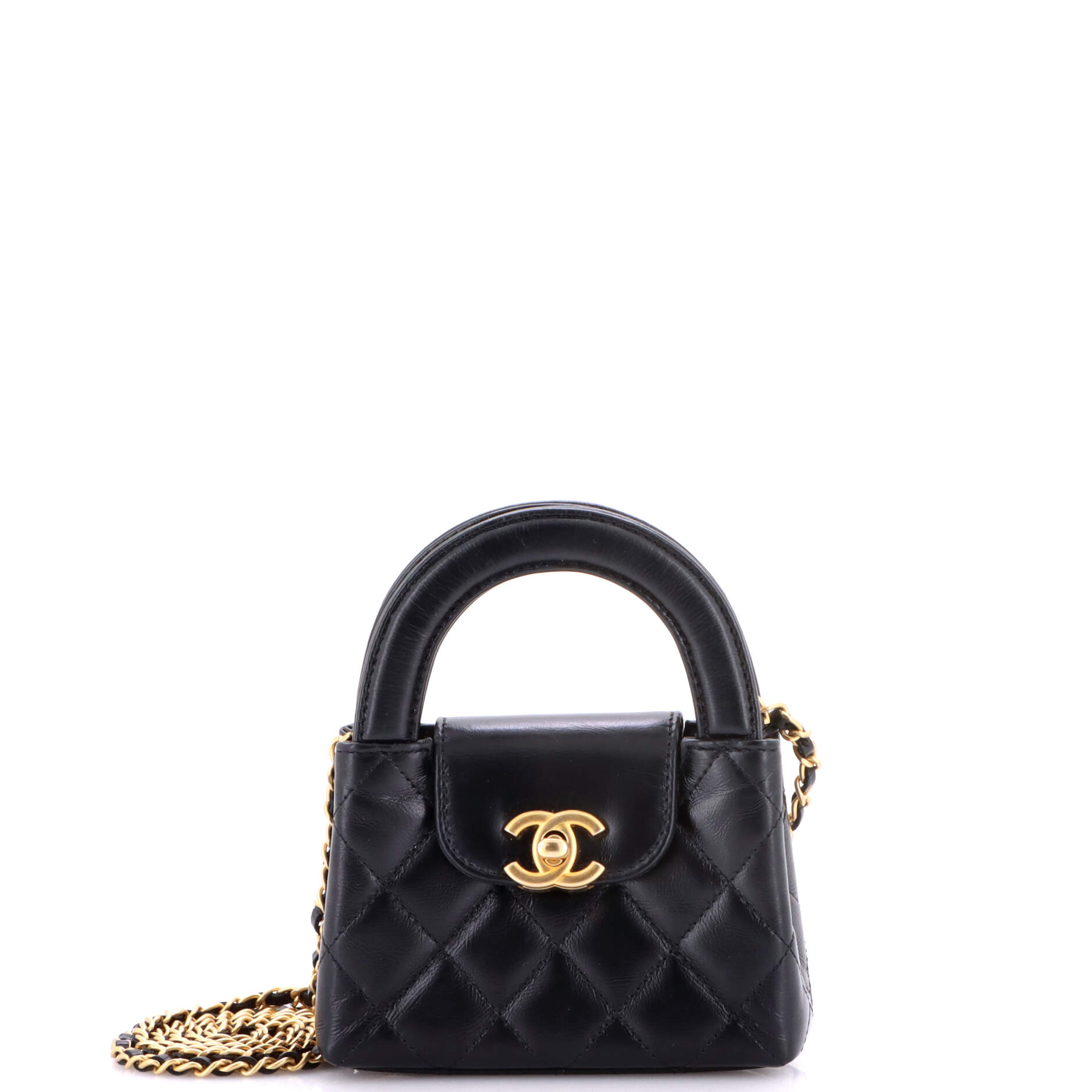 Kelly Top Handle Shopping Bag Quilted Shiny Aged Calfskin Nano