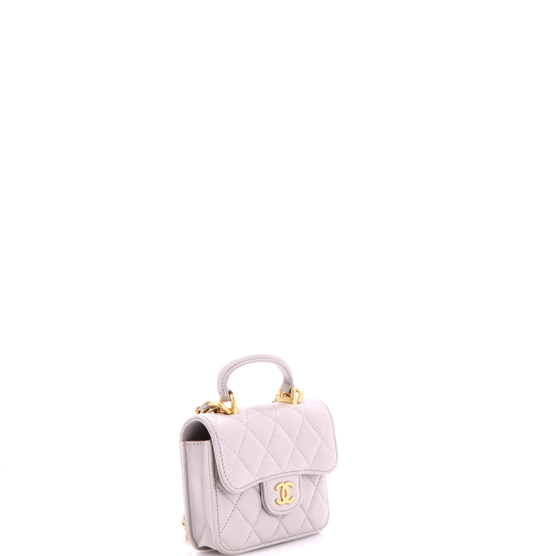 Top Handle Flap Coin Purse with Chain Quilted Lambskin