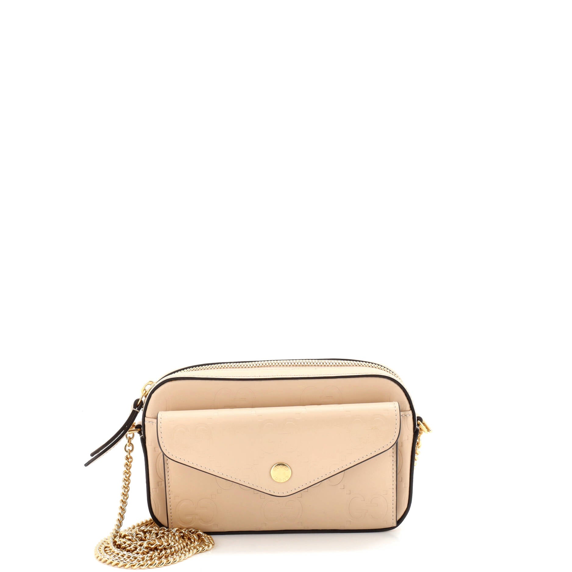 Front Pocket Chain Shoulder Bag Jumbo GG Embossed Leather Super Mini
