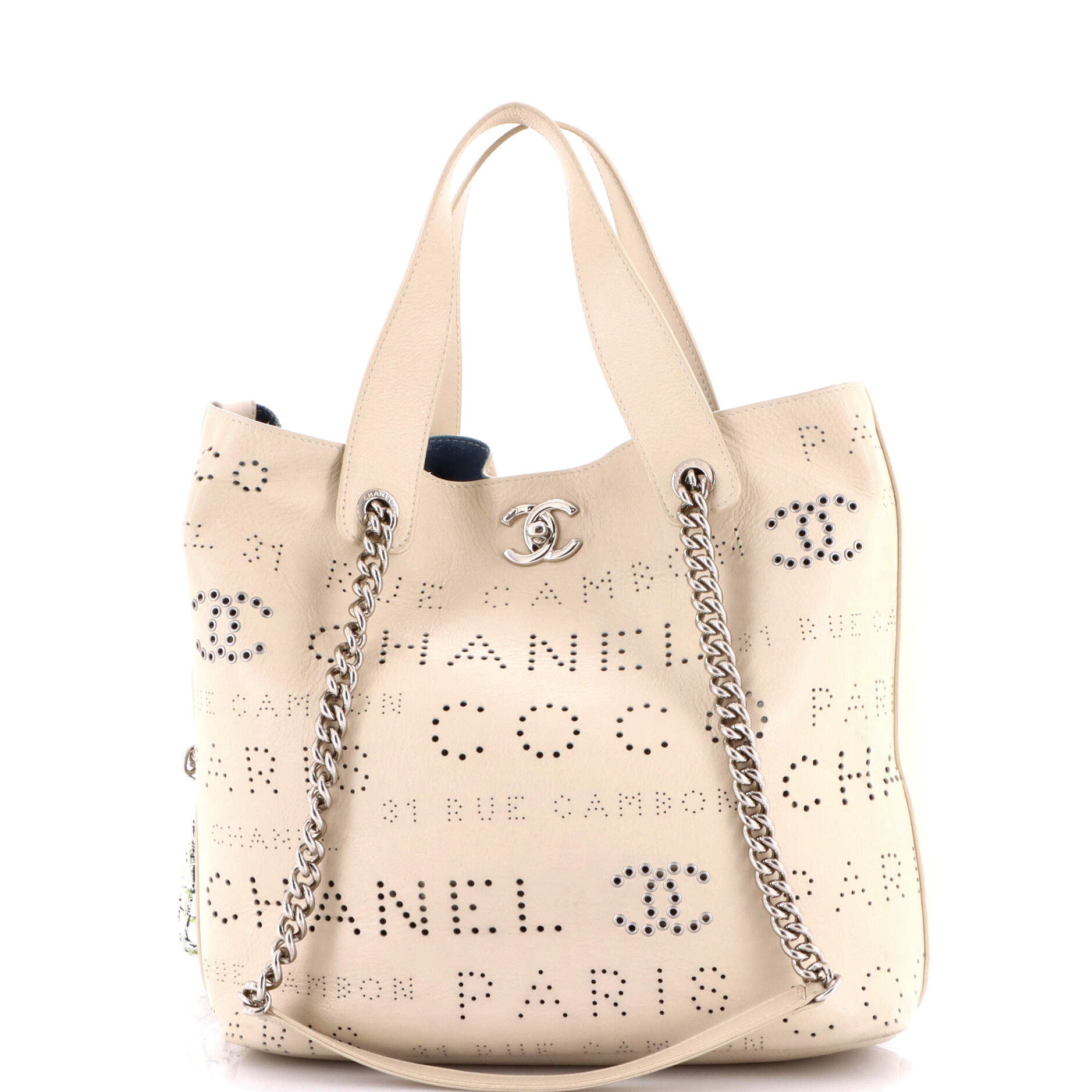 Logo Eyelets Shopping Tote Perforated Calfskin Medium
