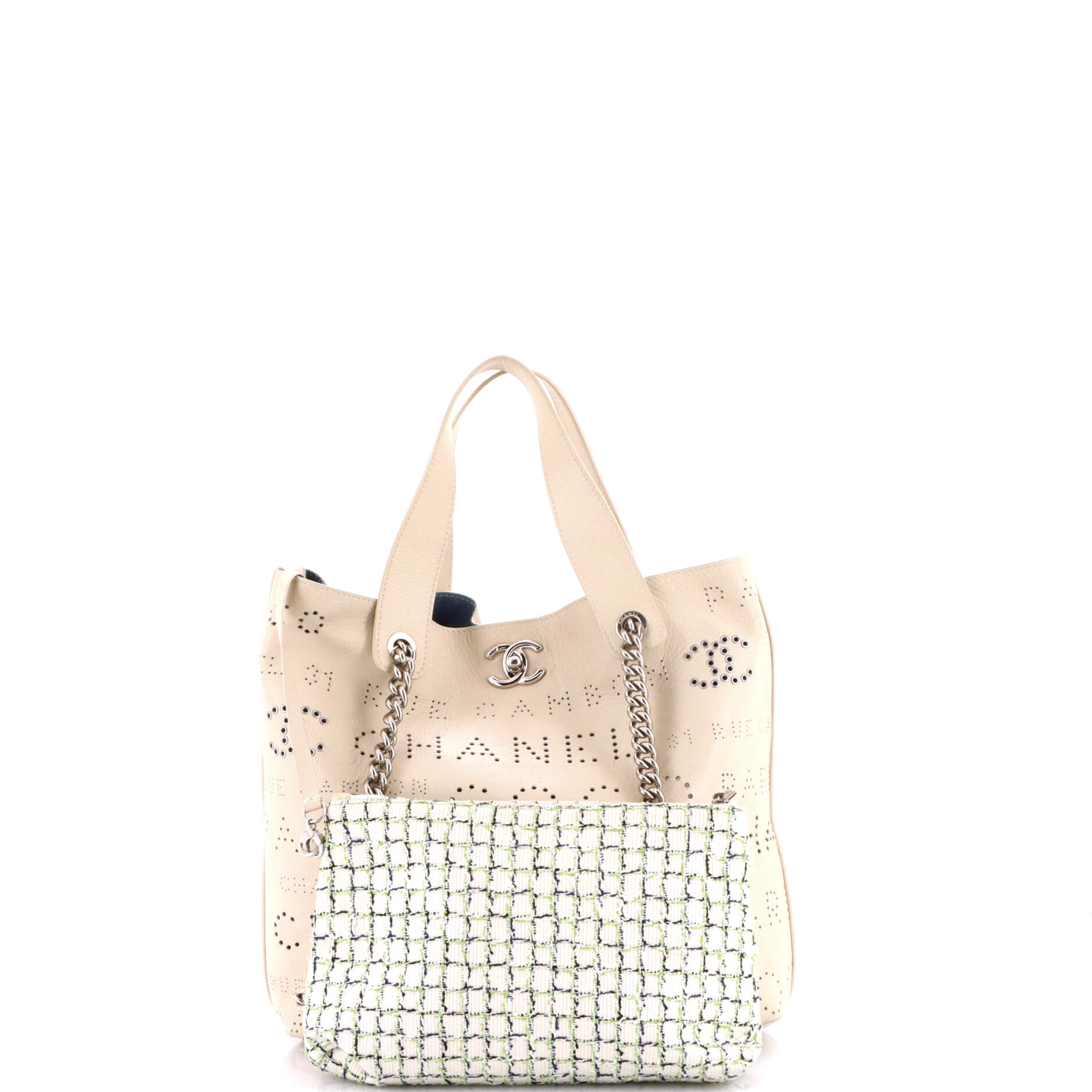 Logo Eyelets Shopping Tote Perforated Calfskin Medium