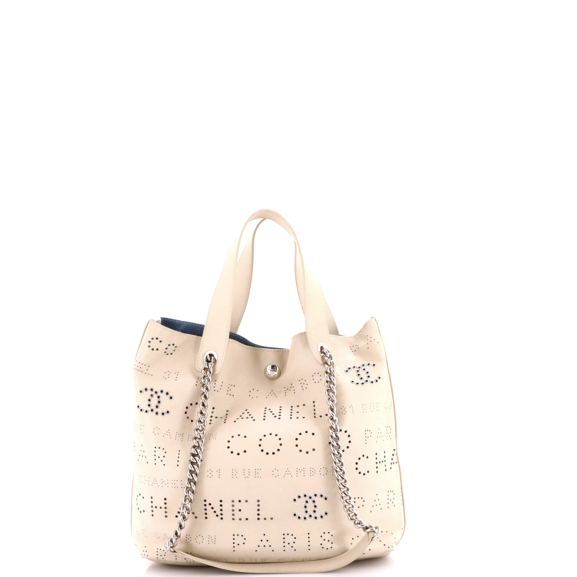 Logo Eyelets Shopping Tote Perforated Calfskin Medium