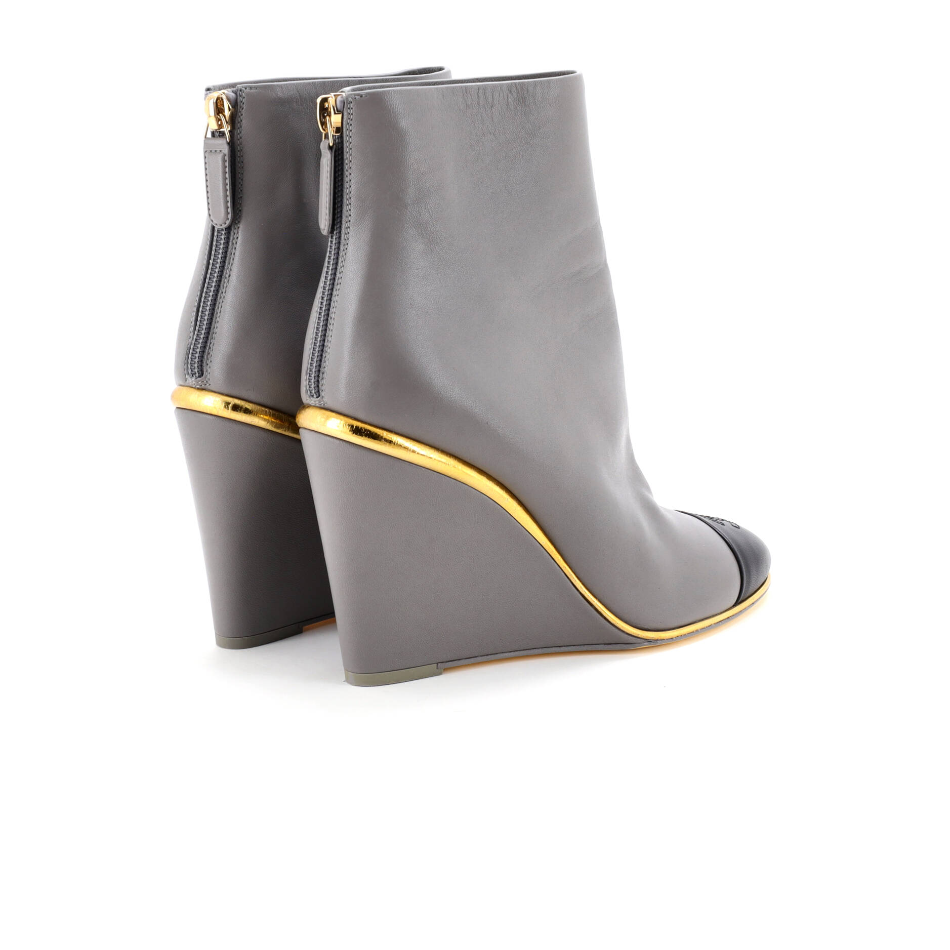 Women's CC Cap Toe Wedge Ankle Boots Leather